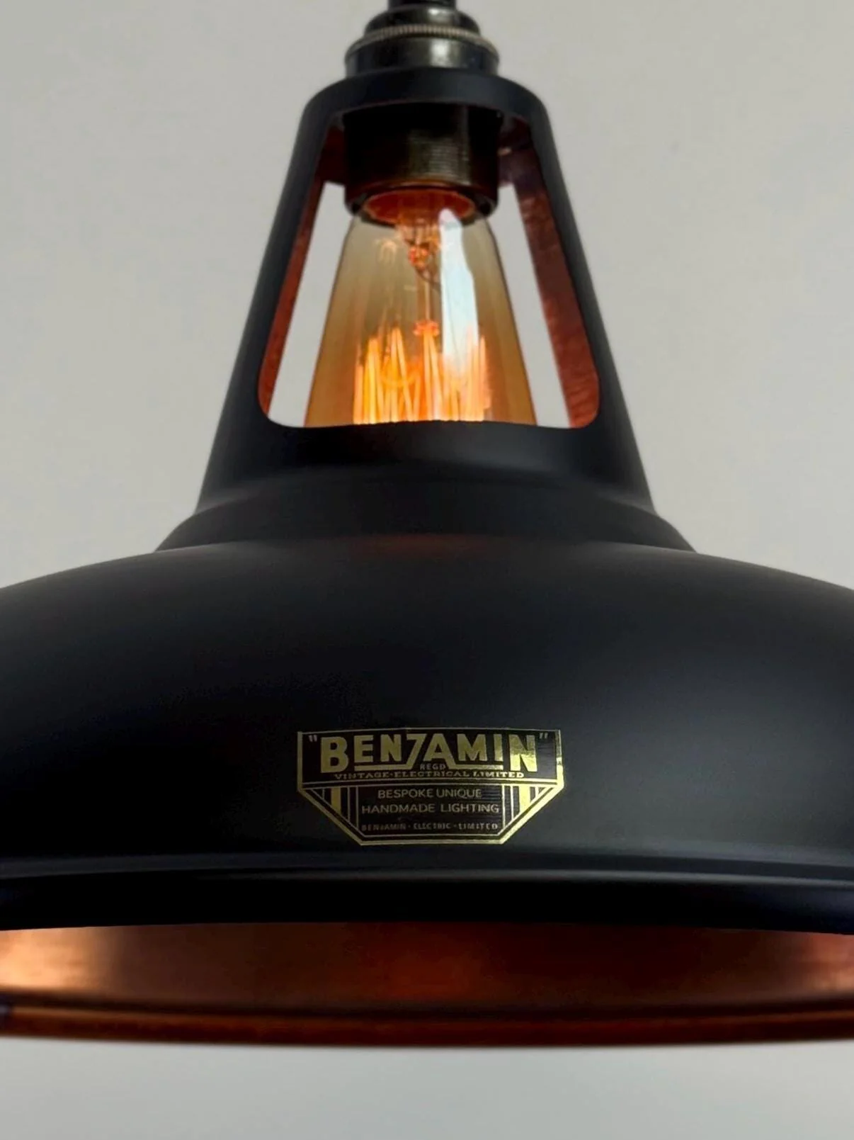Cawston XL ~ Matt Black & Antique Copper Lampshade Slotted Design Pendant Light ~ 14 Inch - Image 7