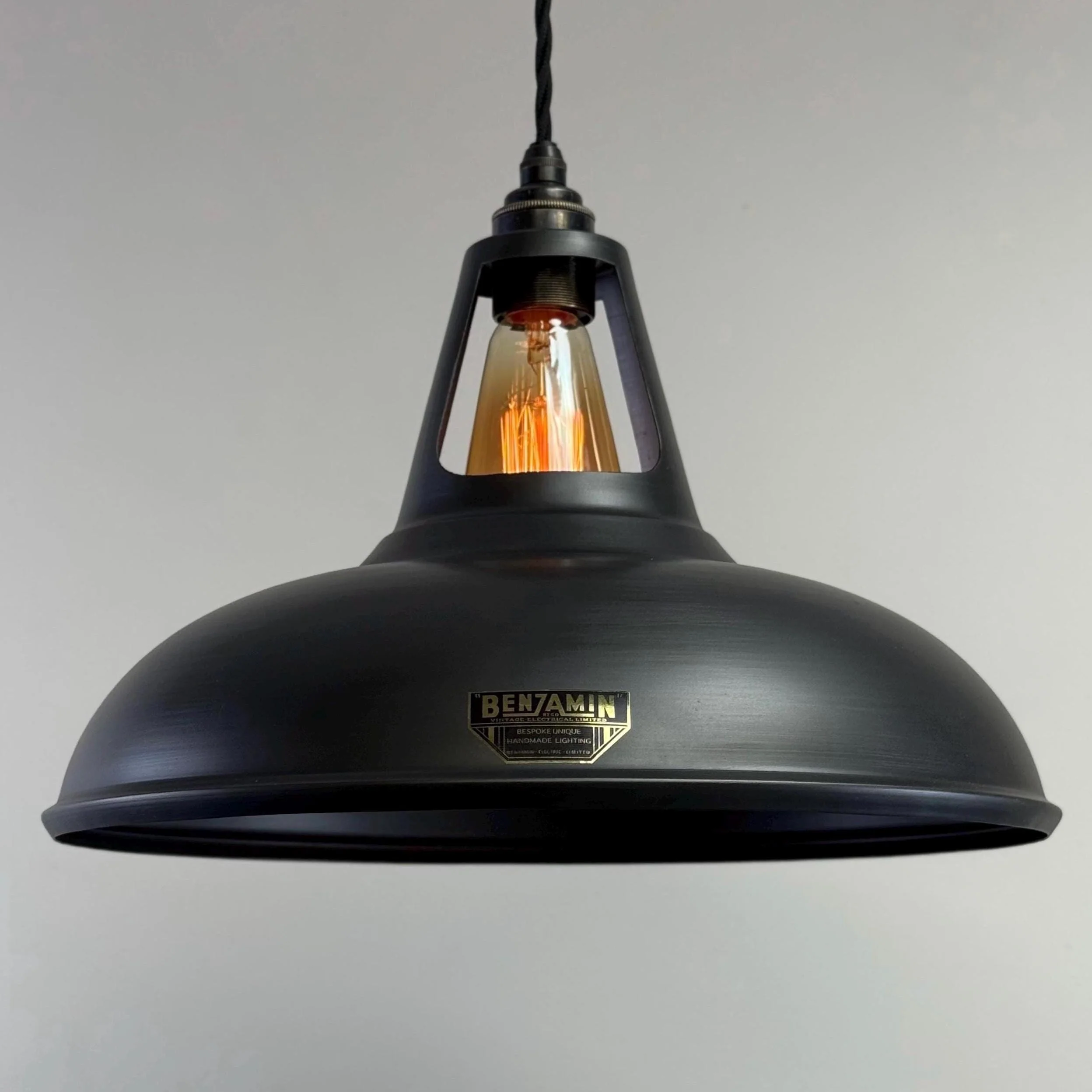 Cawston XL - Pewter Grey Lampshade Slotted Pendant Set Light - 14 Inch