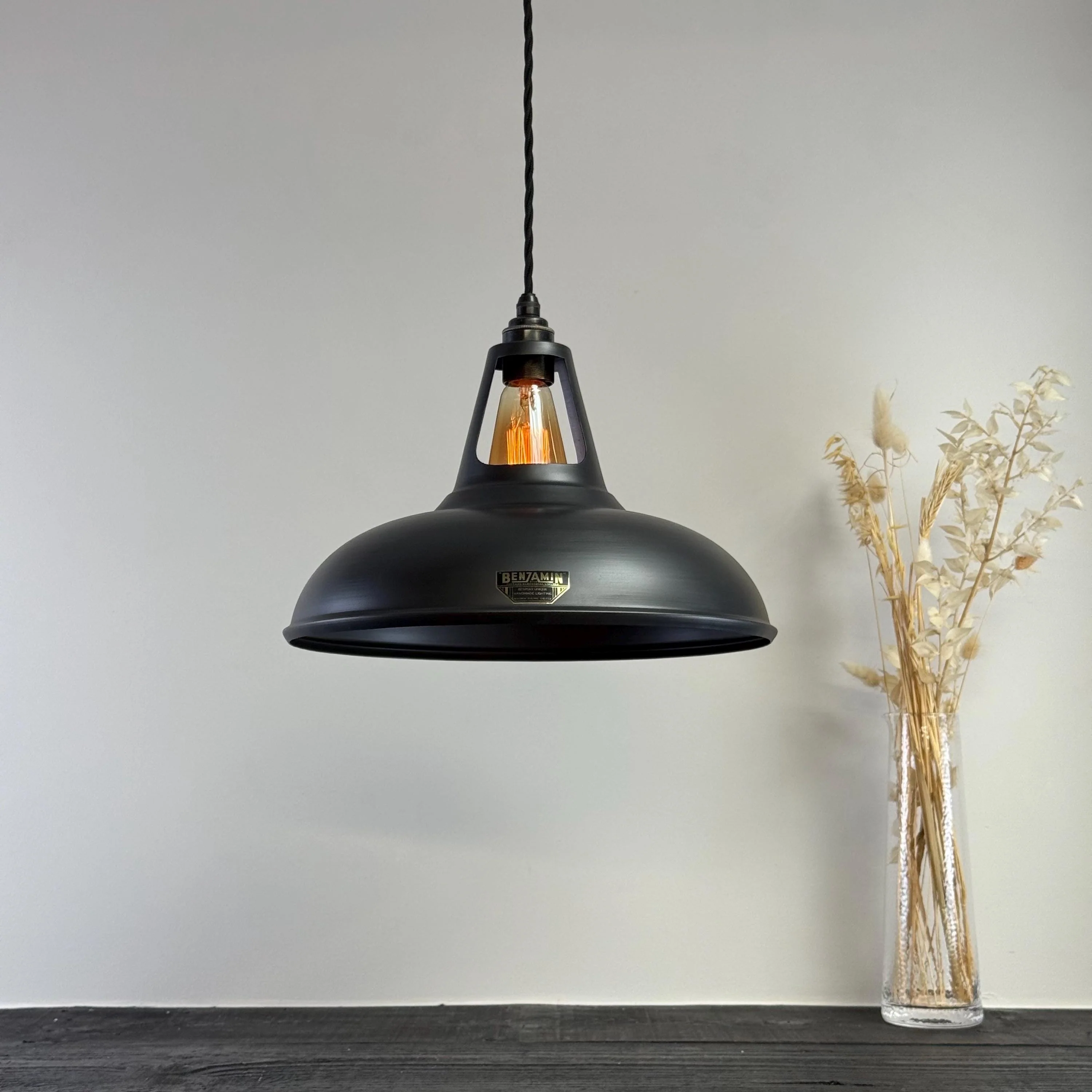 Cawston XL - Pewter Grey Lampshade Slotted Pendant Set Light - 14 Inch - Image 3