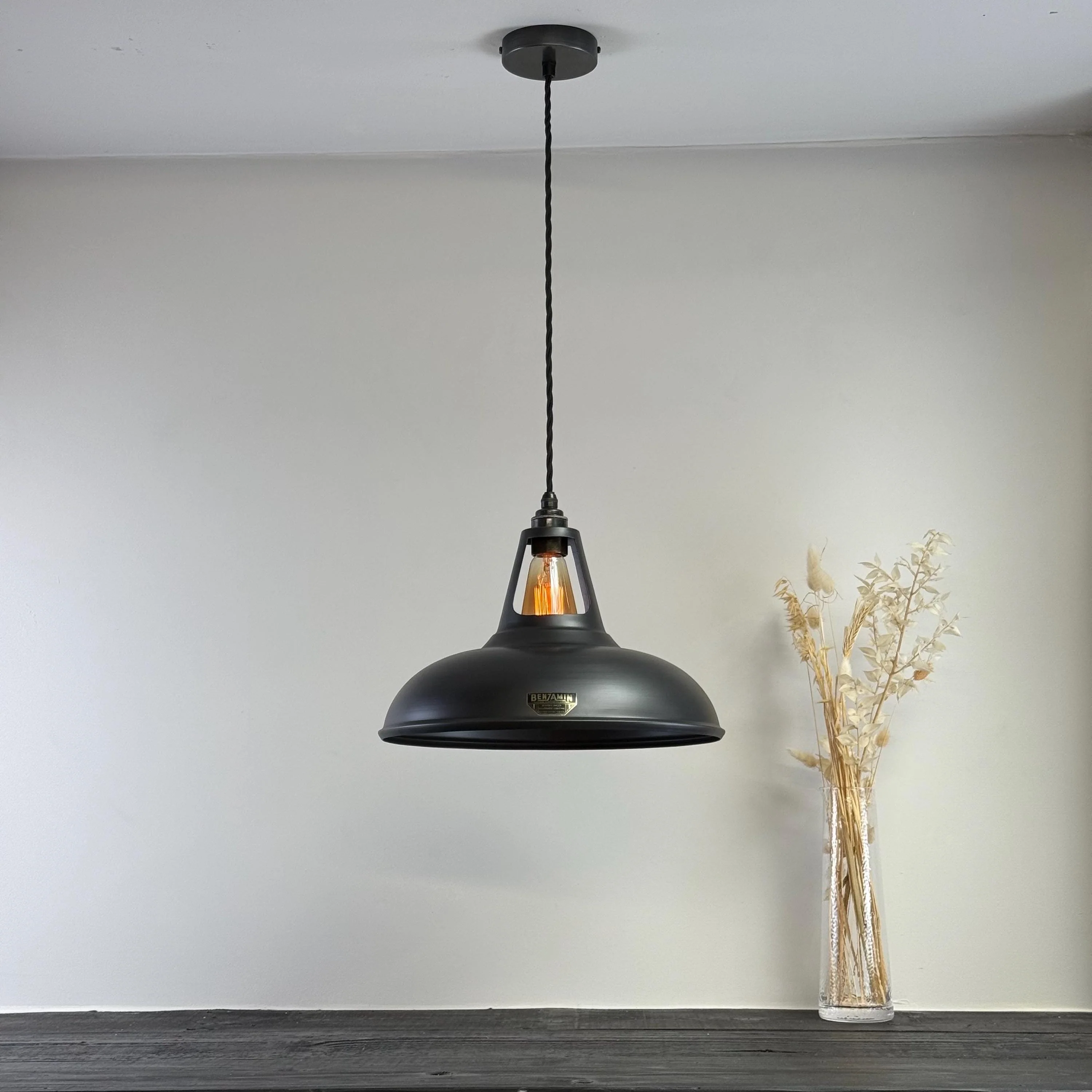 Cawston XL - Pewter Grey Lampshade Slotted Pendant Set Light - 14 Inch - Image 4