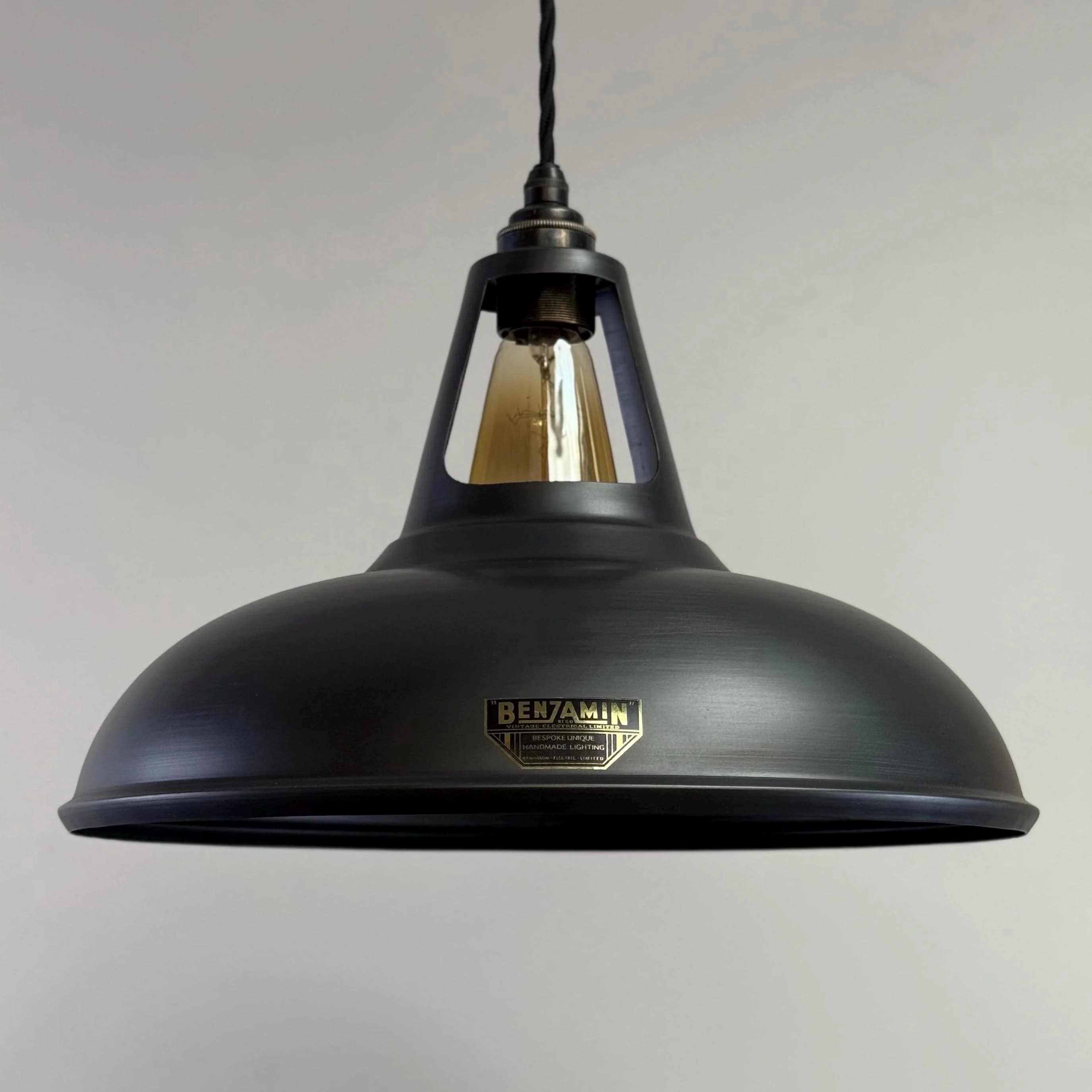 Cawston XL - Pewter Grey Lampshade Slotted Pendant Set Light - 14 Inch - Image 9