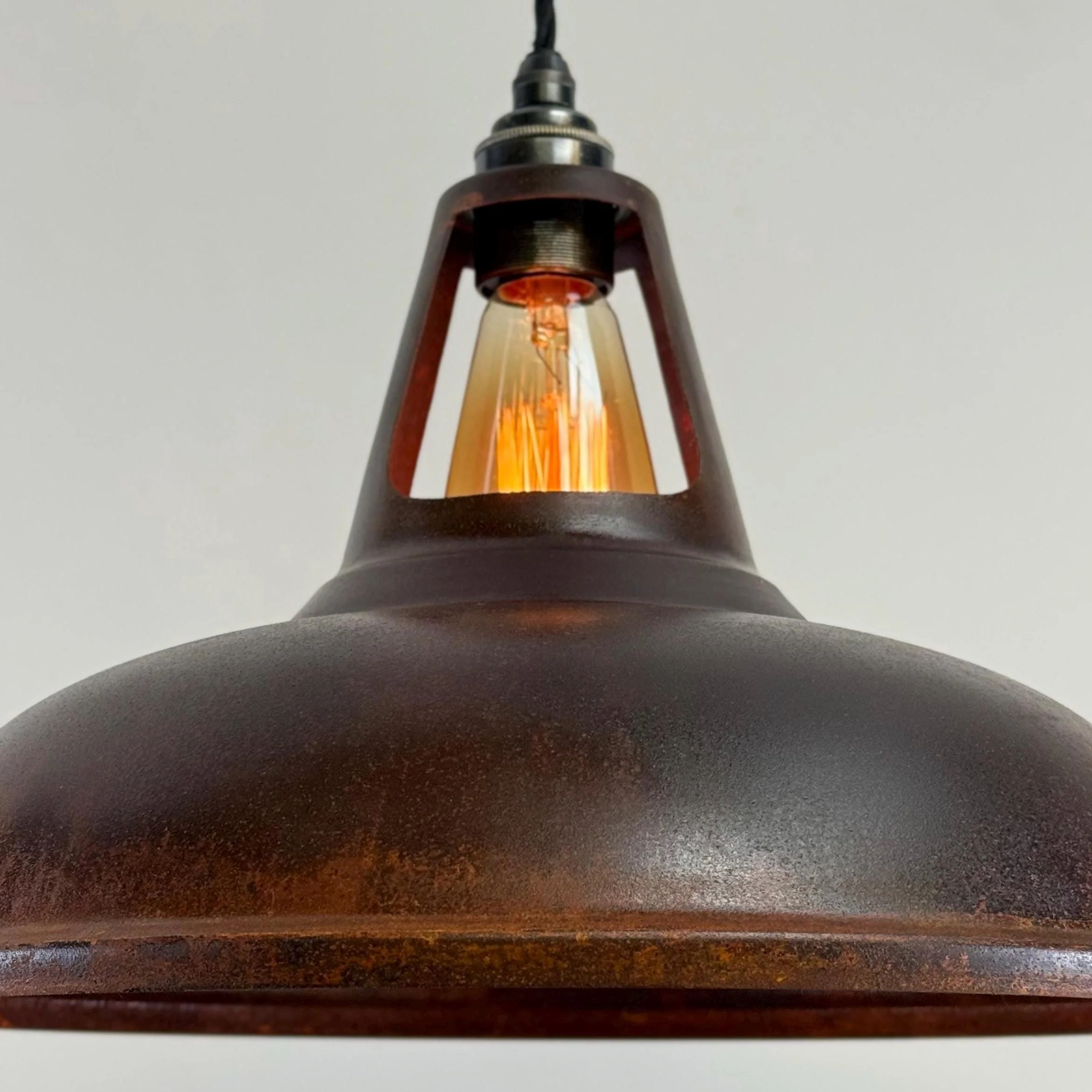 Cawston XL - Rusted Solid Steel Slotted Lampshade Pendant Set Light - 14 Inch - Image 7