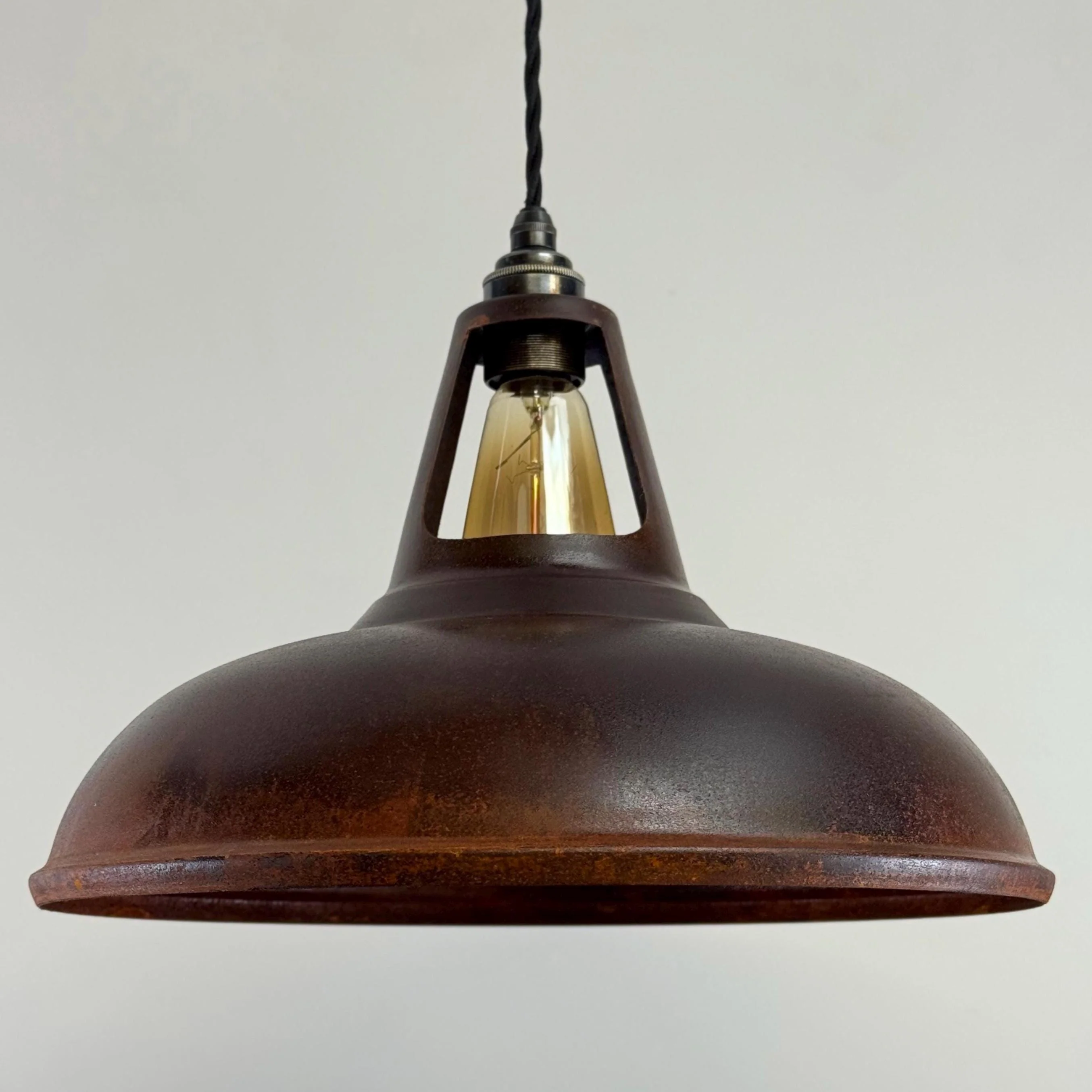 Cawston XL - Rusted Solid Steel Slotted Lampshade Pendant Set Light - 14 Inch - Image 9