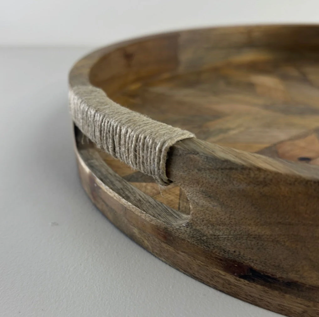 Moët & Chandon Champagne Medium Round Wooden Serving Tray Natural Wooden Patchwork - Image 6
