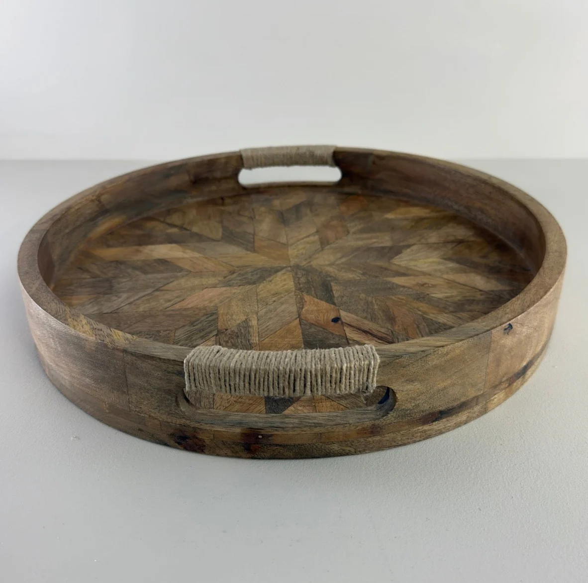 Moët & Chandon Champagne Medium Round Wooden Serving Tray Natural Wooden Patchwork - Image 7