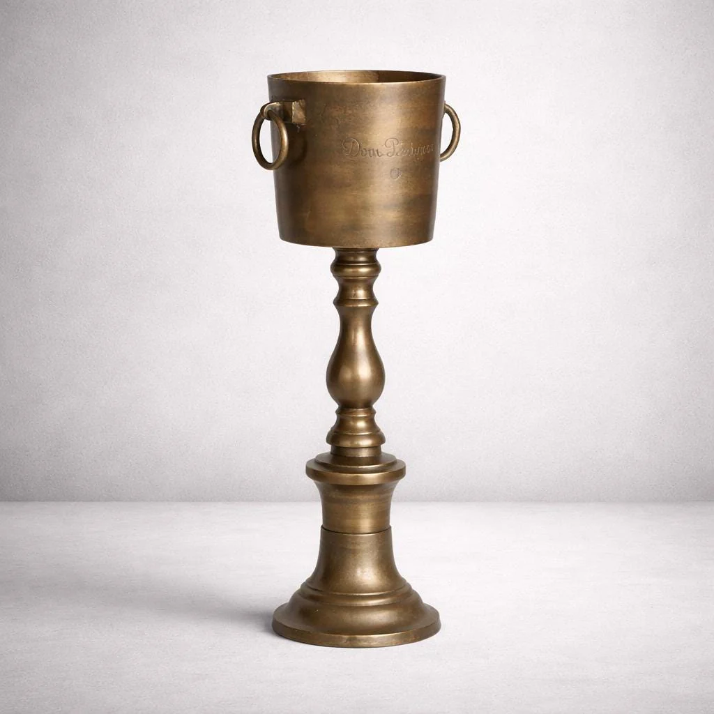 Dom Perignon Antique Brass ~ Solid Cast Engraved Champagne Floor Standing Ice Bucket | Wine Cooler - Image 4