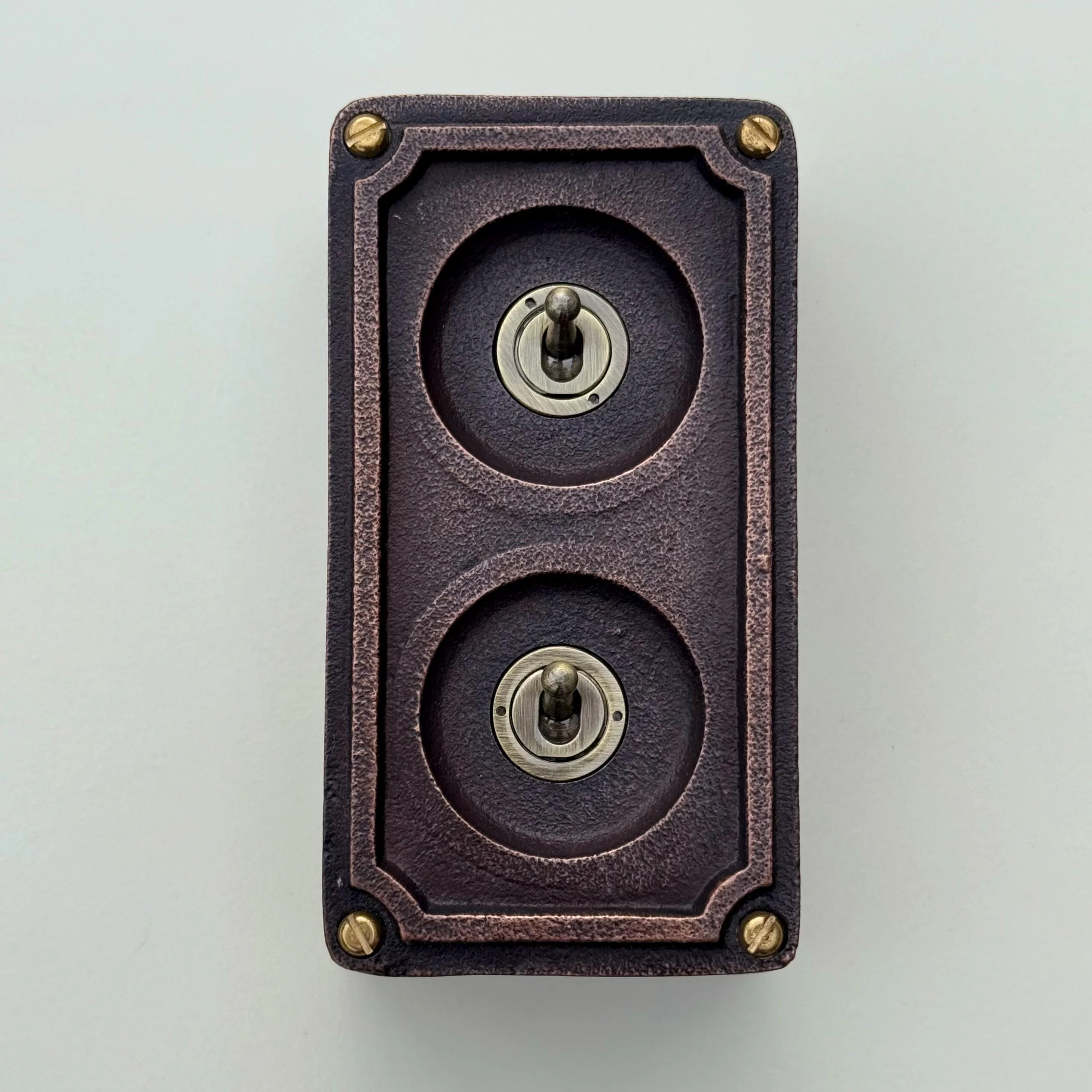Double 2 Gang Antique Copper Metal Conduit Light Switch - Image 4