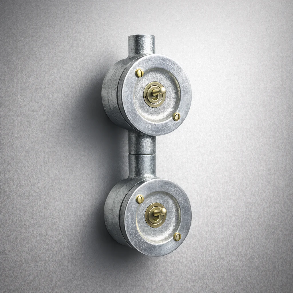 Double Gang Solid Cast Conduit Metal Light Switch Industrial 2 Way