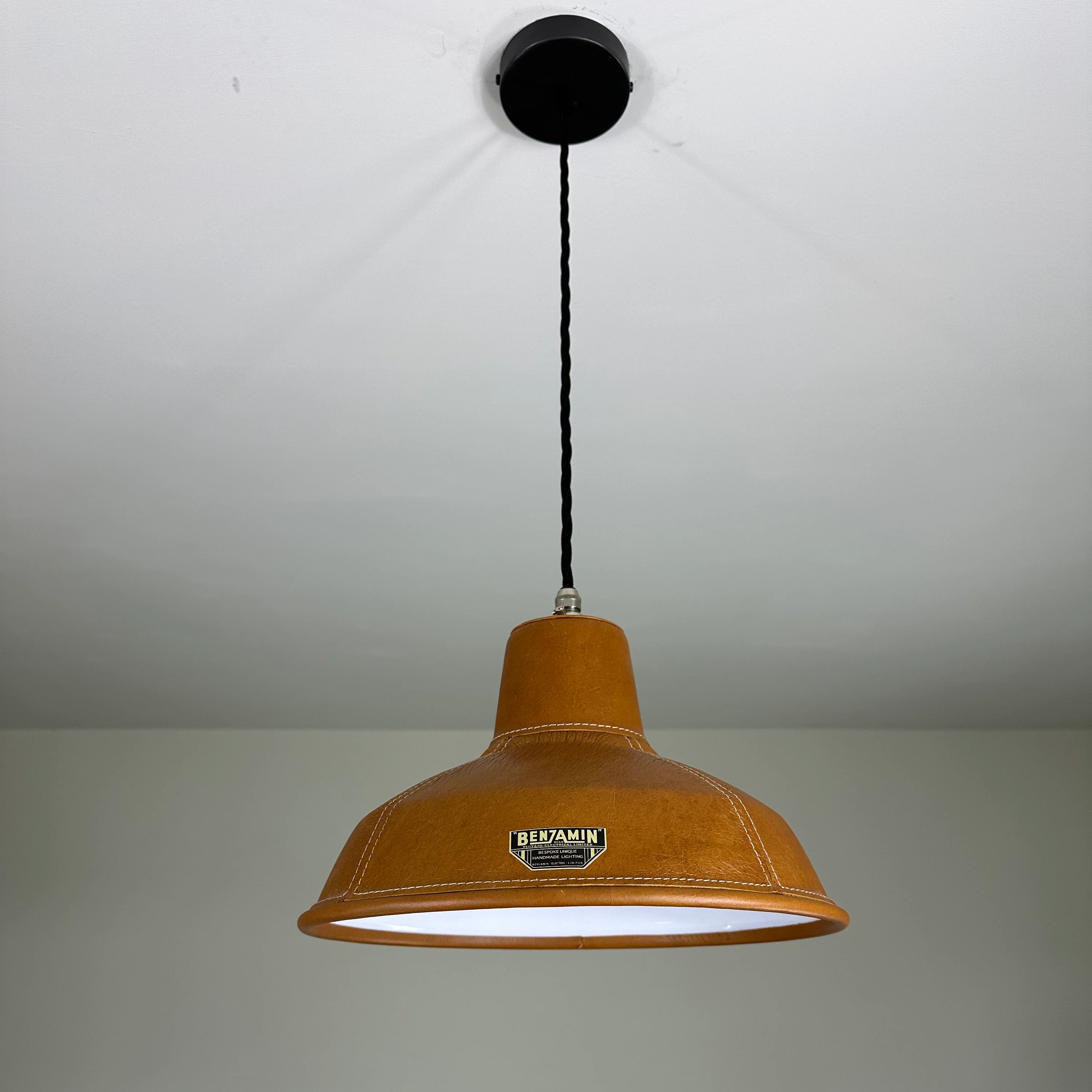 Filby ~ Tan Genuine Leather RLM Reflector Lampshade Pendant Set Light ~ 12.5 Inch - Image 3