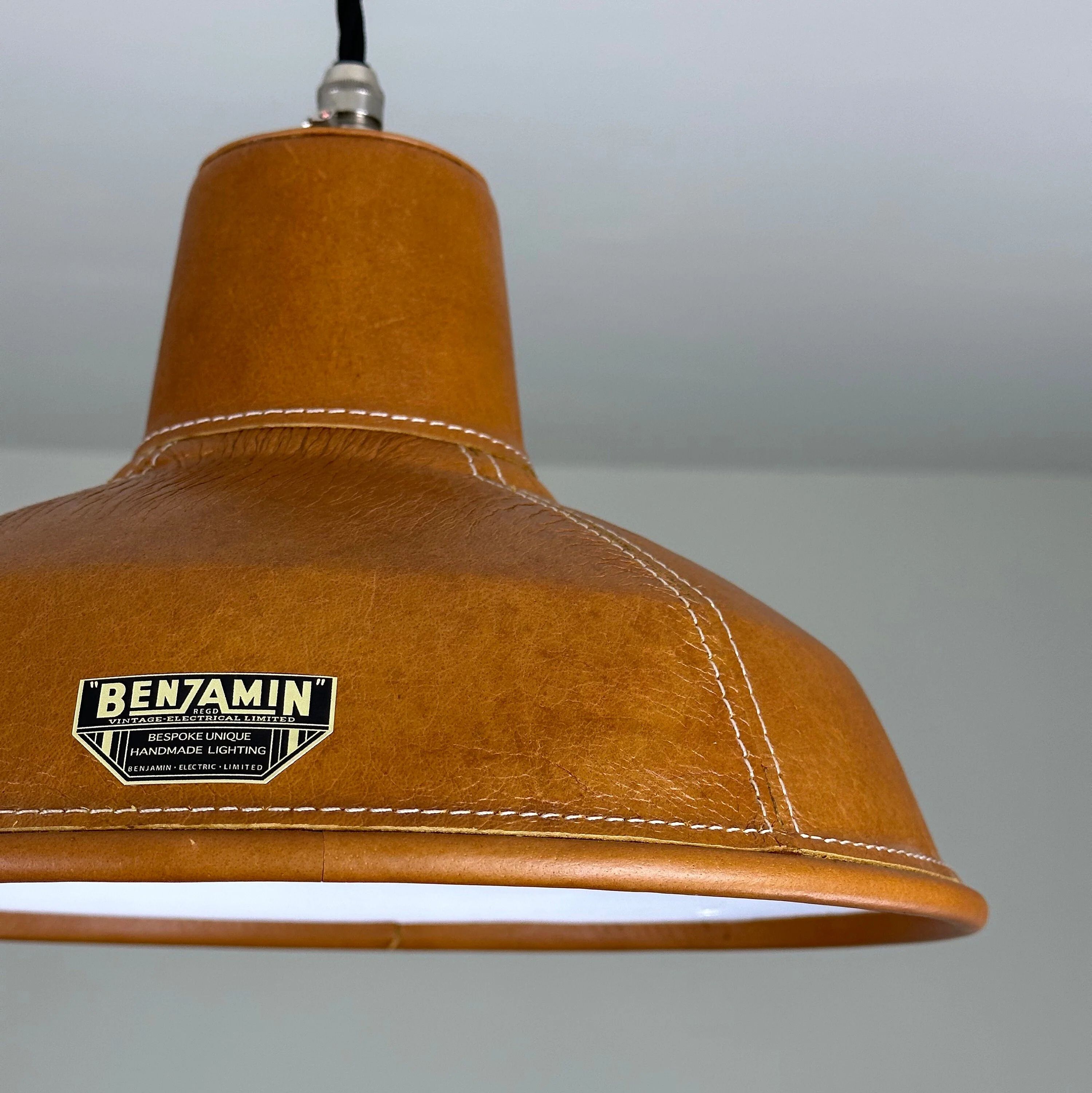 Filby ~ Tan Genuine Leather RLM Reflector Lampshade Pendant Set Light ~ 12.5 Inch - Image 5