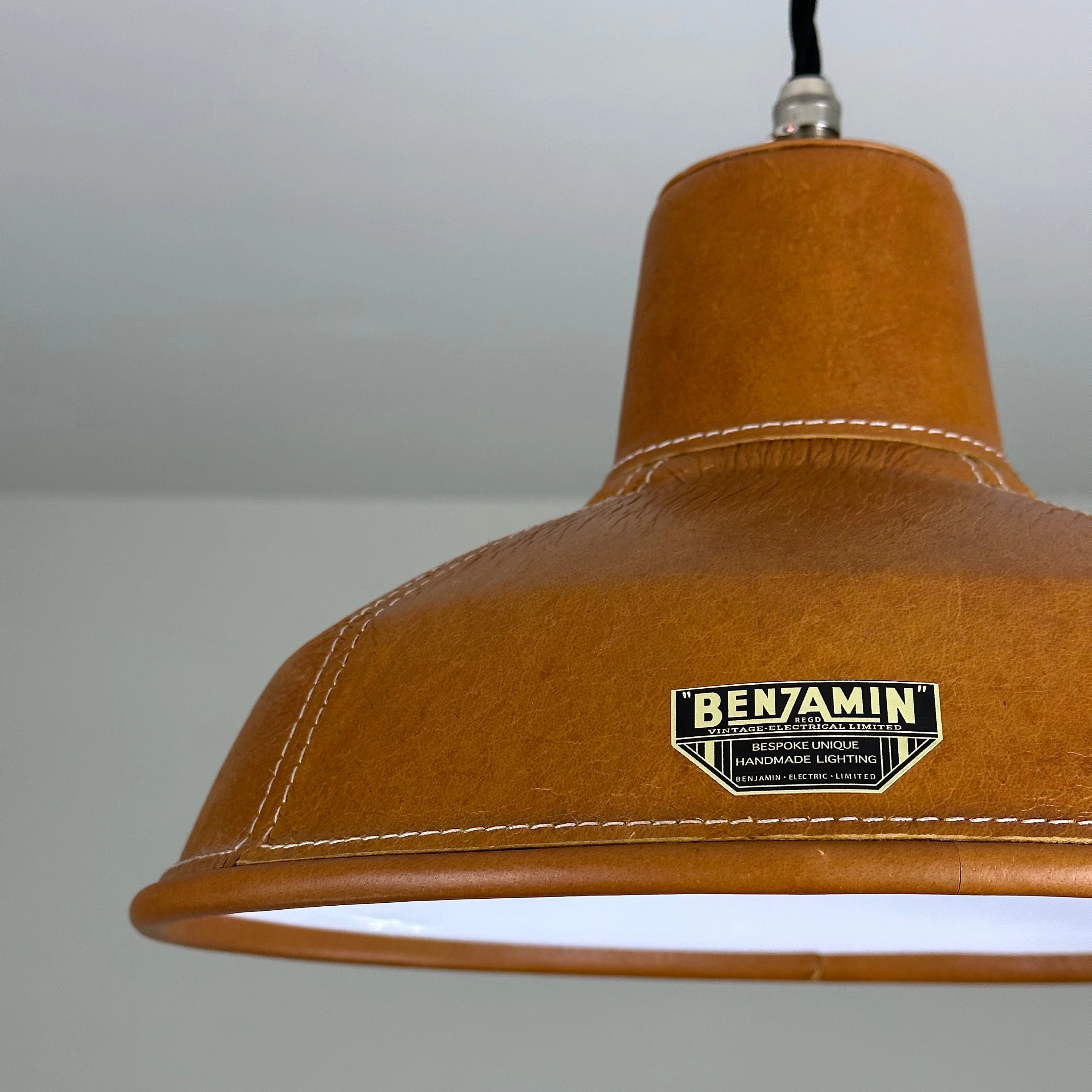 Filby ~ Tan Genuine Leather RLM Reflector Lampshade Pendant Set Light ~ 12.5 Inch - Image 6