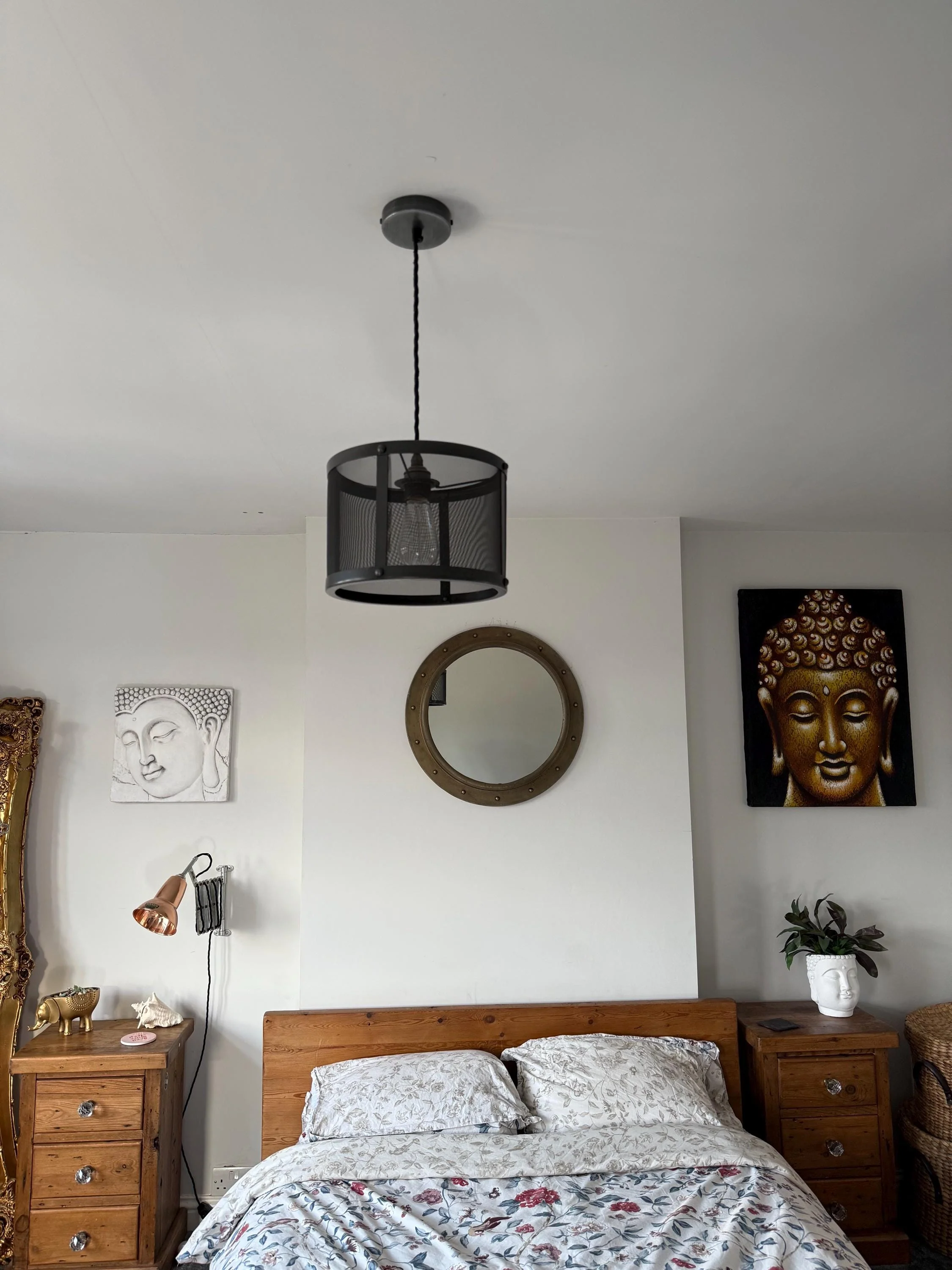 Fishnet Mesh Drum Lampshade Solid Pewter Design Pendant Set Light ~ 10 Inch - Image 4