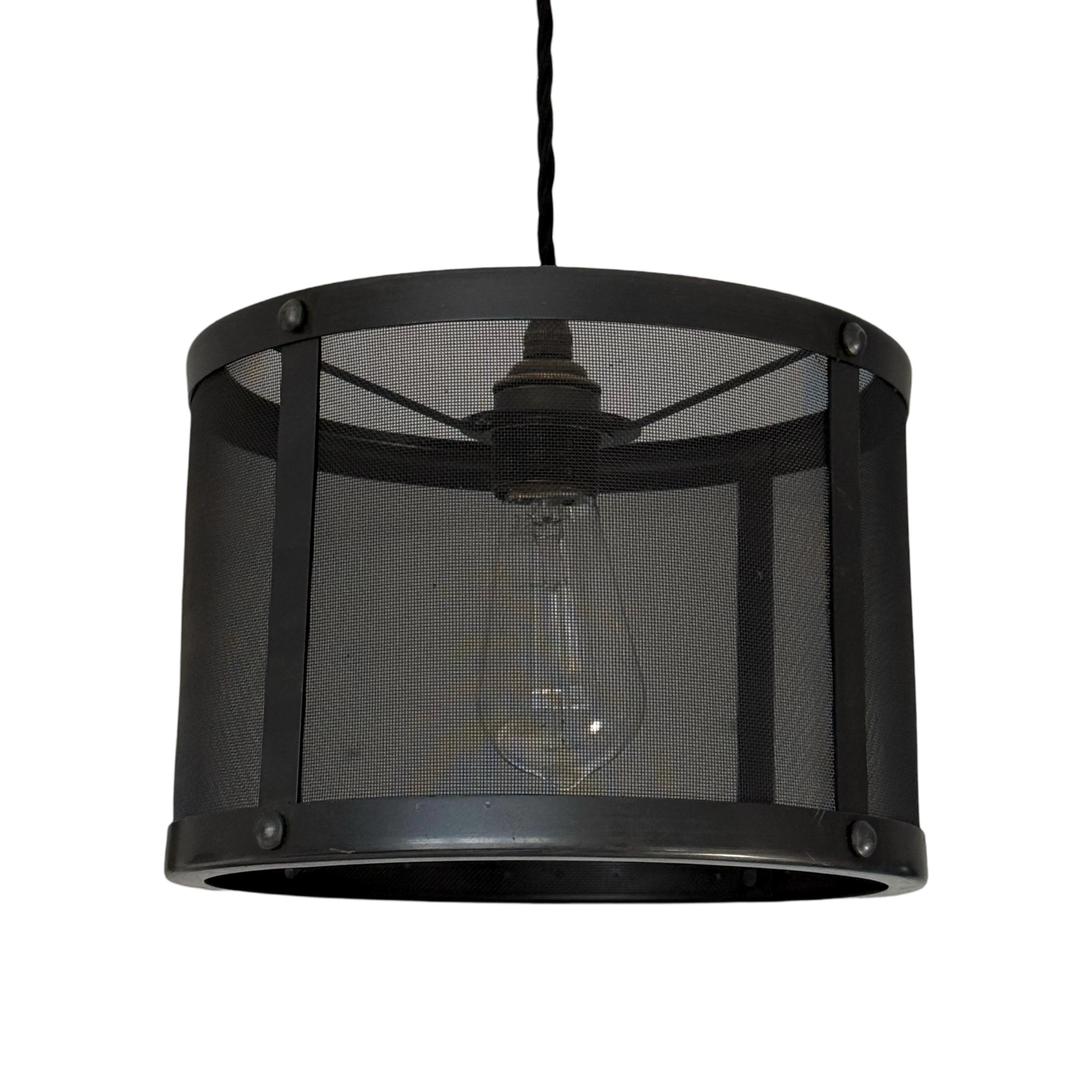 Fishnet Mesh Drum Lampshade Solid Pewter Design Pendant Set Light ~ 10 Inch - Image 5