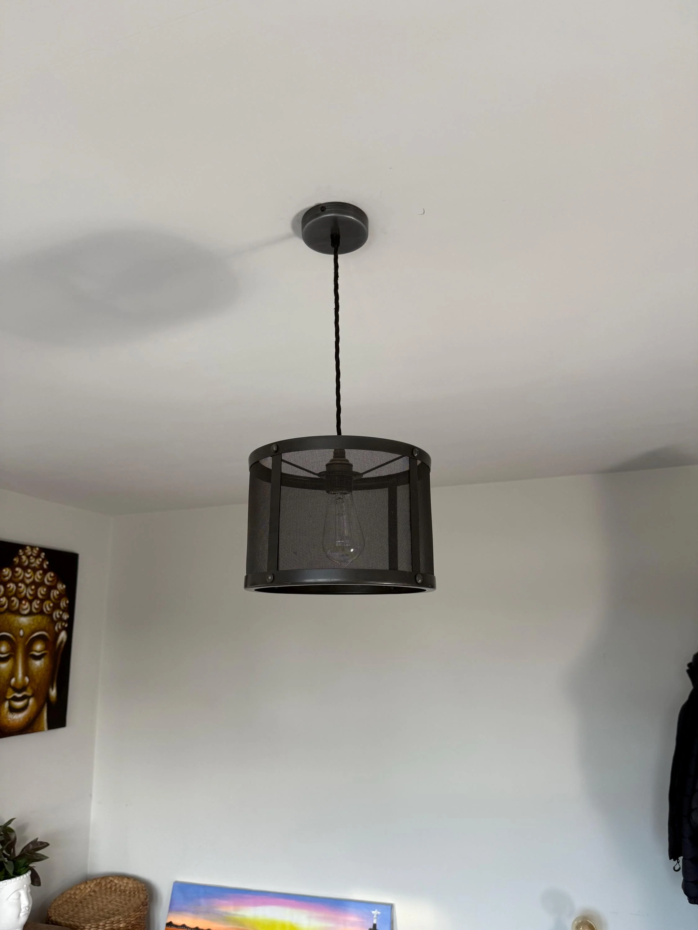 Fishnet Mesh Drum Lampshade Solid Pewter Design Pendant Set Light ~ 10 Inch - Image 6