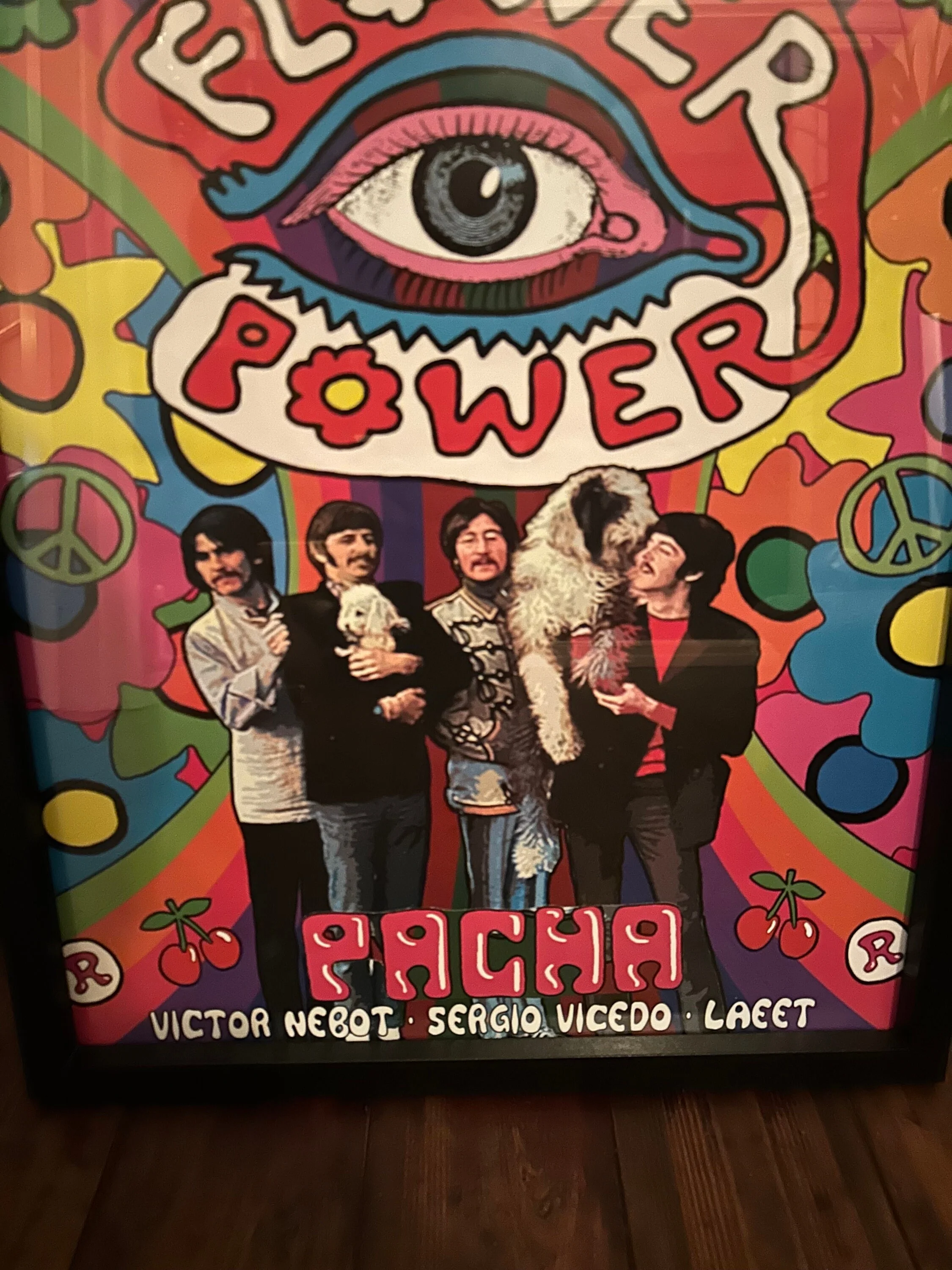 Flower Power ~ Genuine Pacha The Beatles Ibiza Framed Dj Artwork | A3 Luxury Black Frame - Image 2