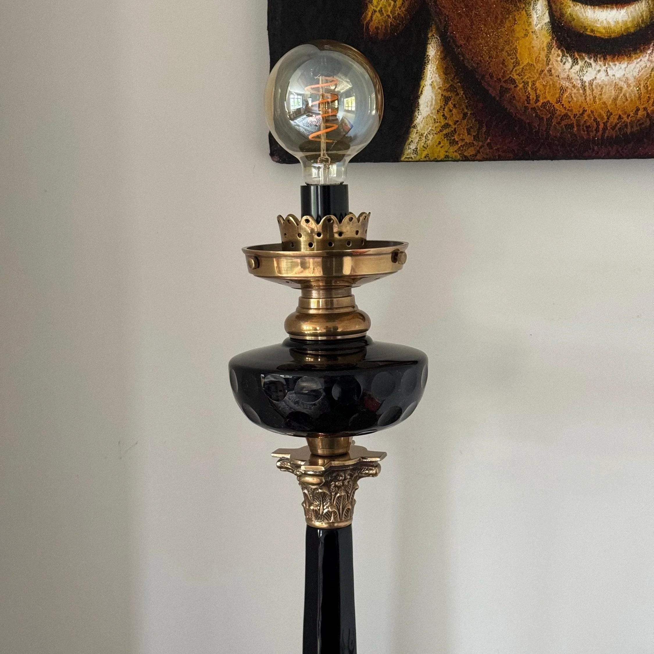 French Style Solid Brass & Black Glass Table Lamp Bedside Reading Light - Image 4