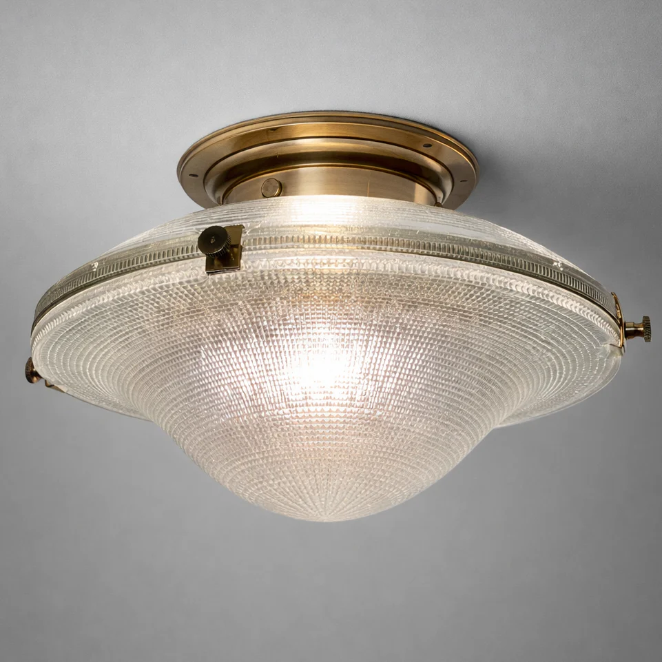 Houghton ~ Flush Mount Holophane Glass Light Vintage Design