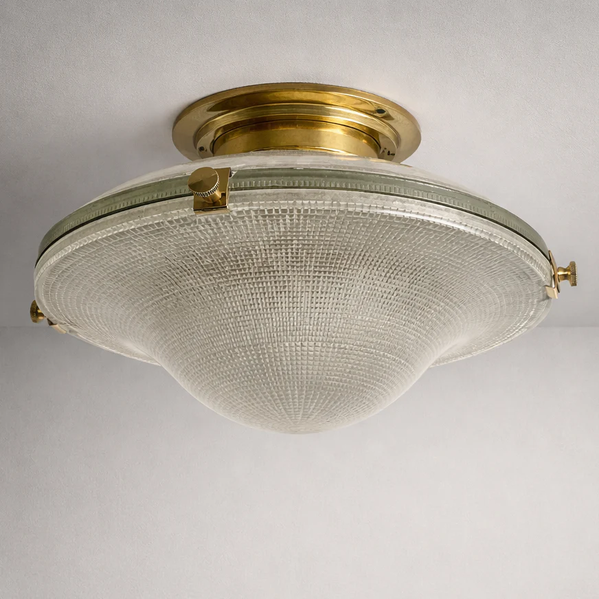 Houghton ~ Flush Mount Holophane Glass Light Vintage Design - Image 2