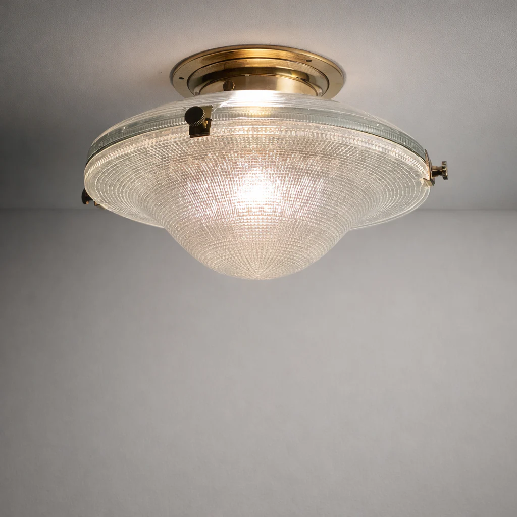 Houghton ~ Flush Mount Holophane Glass Light Vintage Design - Image 3