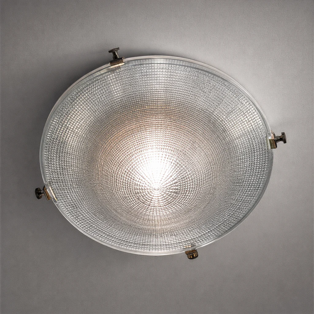 Houghton ~ Flush Mount Holophane Glass Light Vintage Design - Image 4