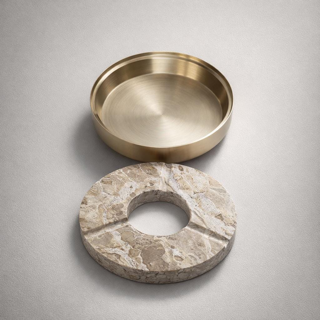 Marble Cigar Ashtray Brass Cigarette Holder Catchall Tray Handcrafted Gift - Image 2