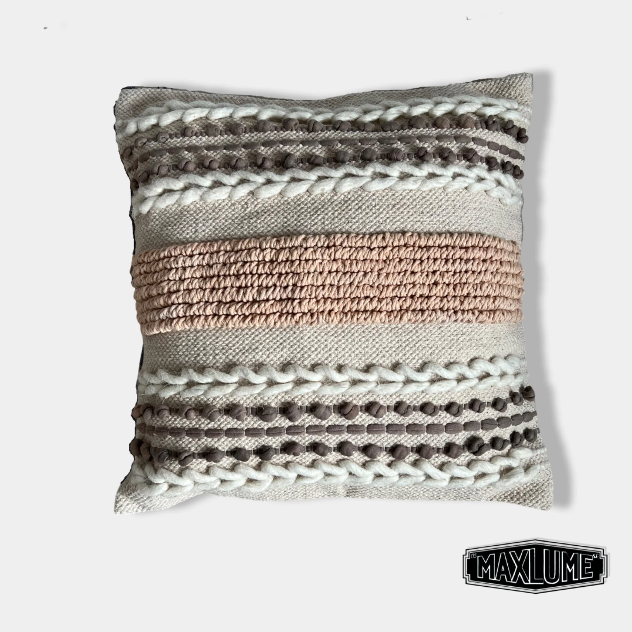 Handwoven Textured Stripe Cushion Cover - Blush & Natural - Image 2