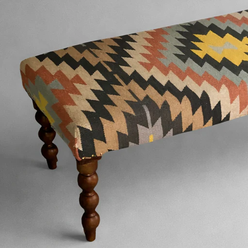 Geometric Kilim Ottoman Bench Stool Solid Handcrafted - Image 3