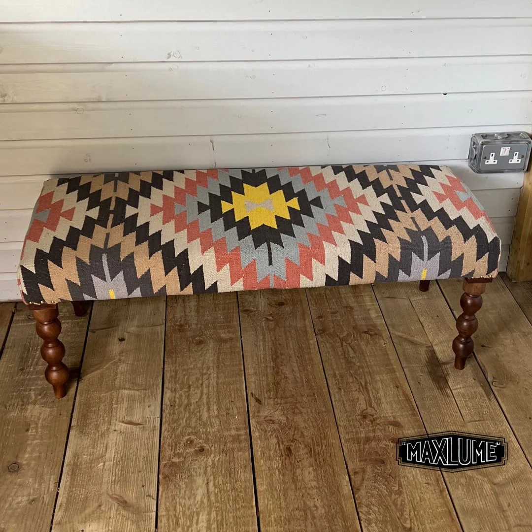 Geometric Kilim Ottoman Bench Stool Solid Handcrafted - Image 5