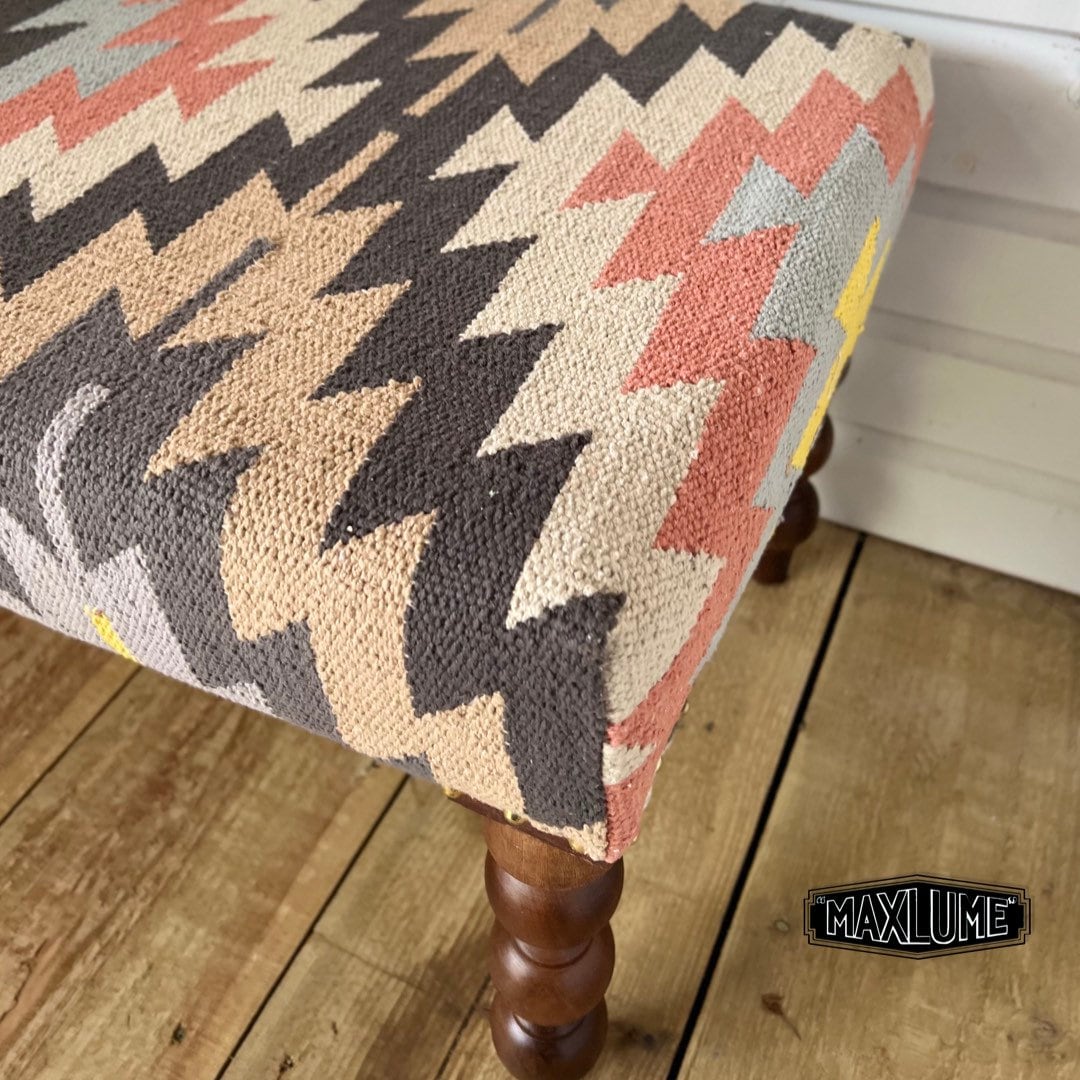 Geometric Kilim Ottoman Bench Stool Solid Handcrafted - Image 7