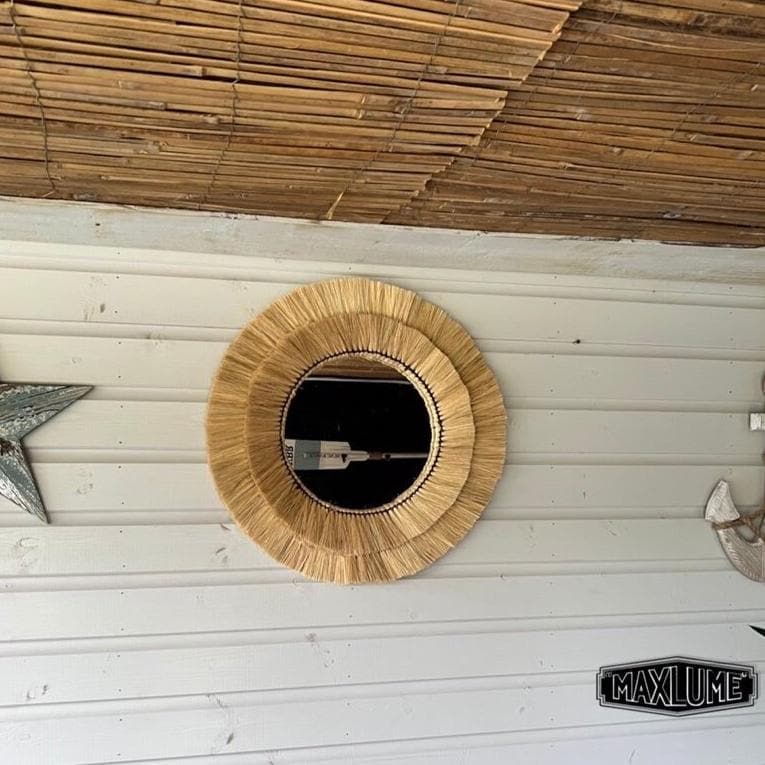 Natural Raffia Coastal Fringe Wall Round Mirror - Boho - Image 3