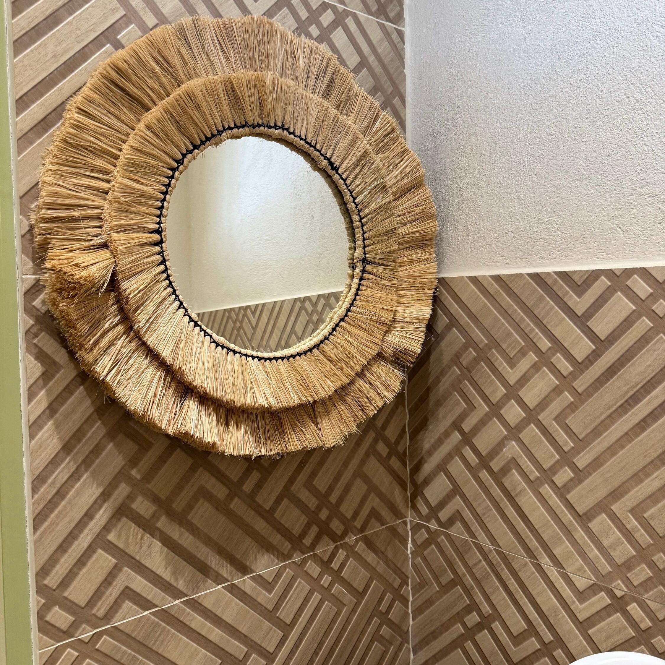 Natural Raffia Coastal Fringe Wall Round Mirror - Boho - Image 4
