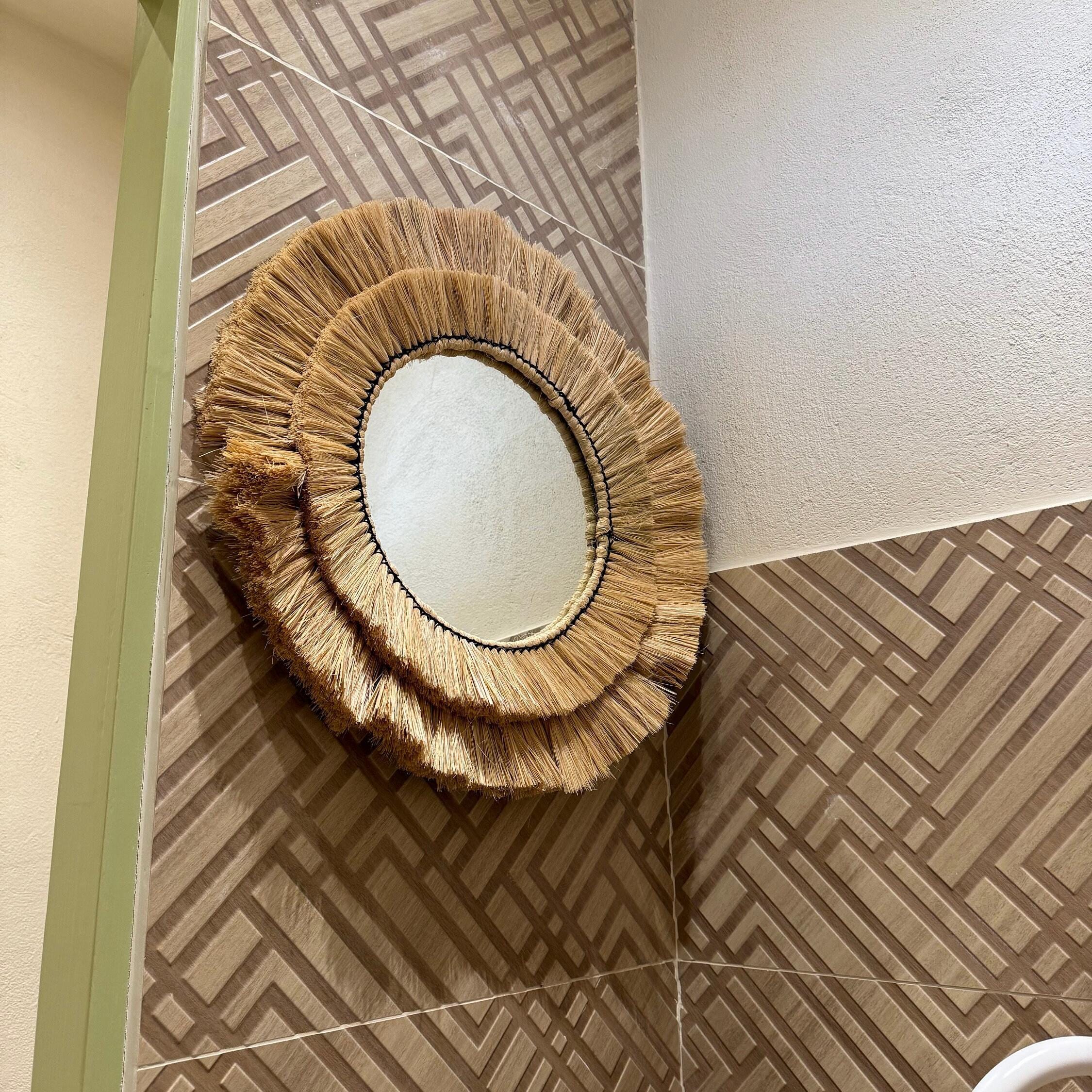 Natural Raffia Coastal Fringe Wall Round Mirror - Boho - Image 7