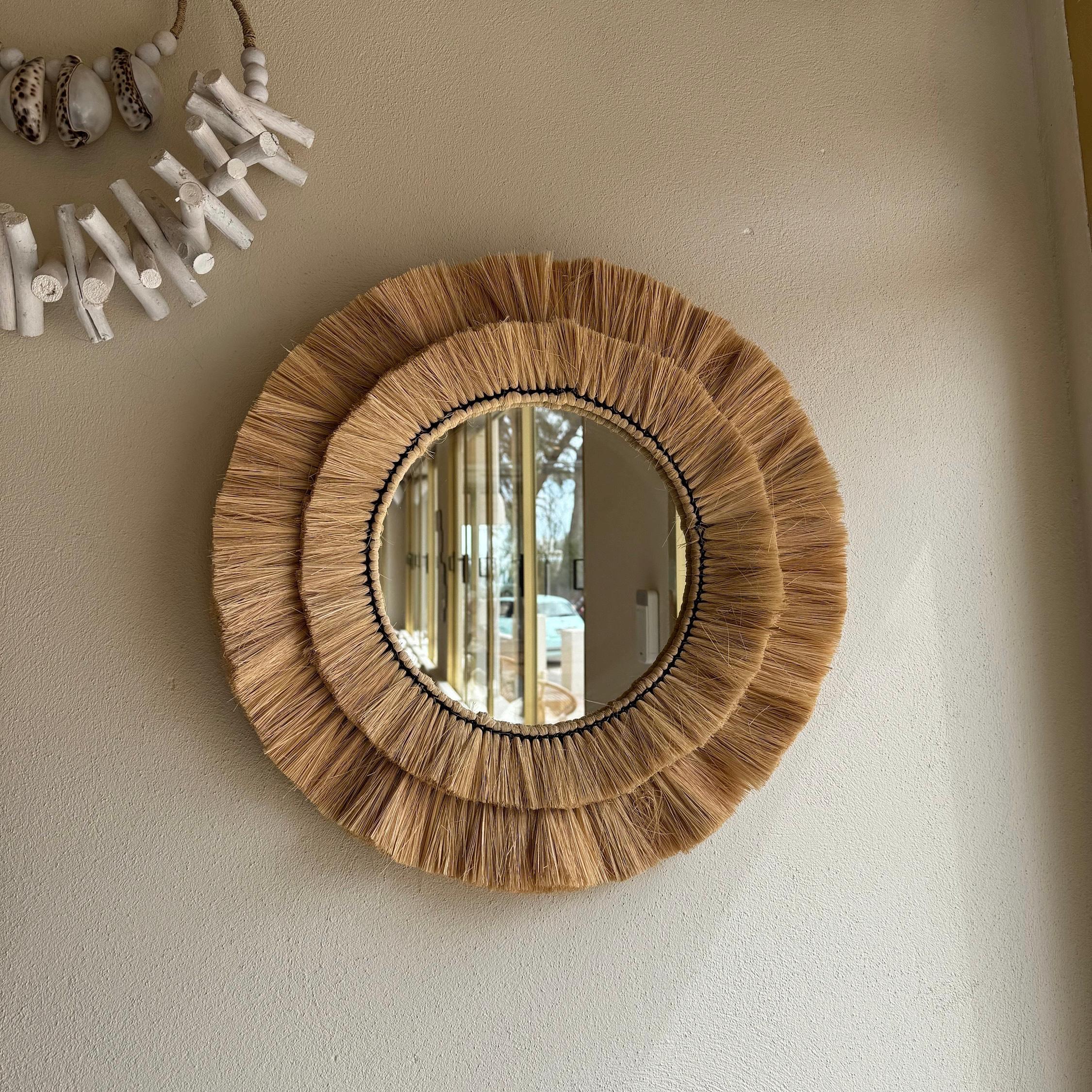Natural Raffia Coastal Fringe Wall Round Mirror - Boho - Image 8