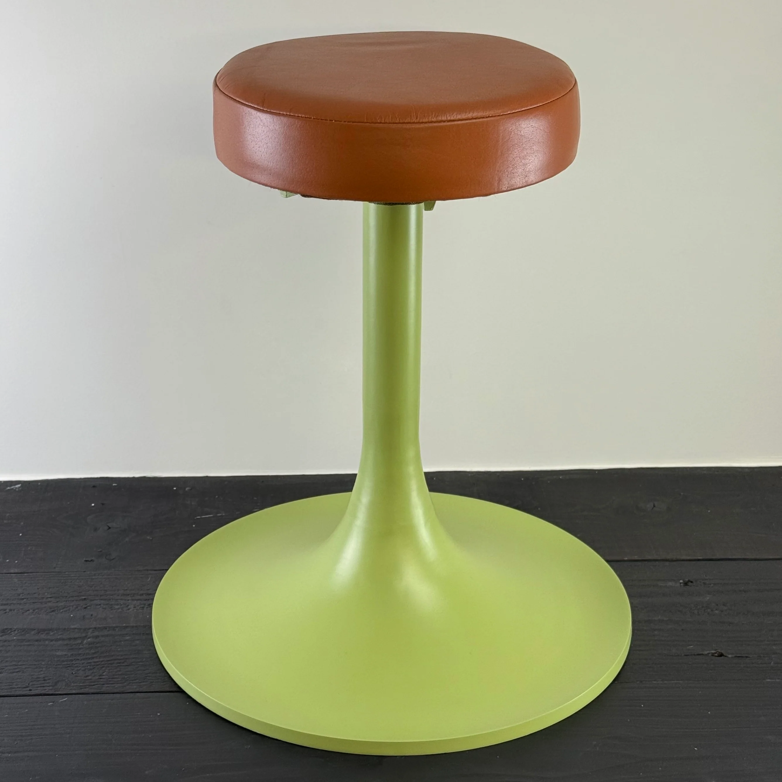 The Schoolhouse Wasabi Green & Tan Leather Seat Stool