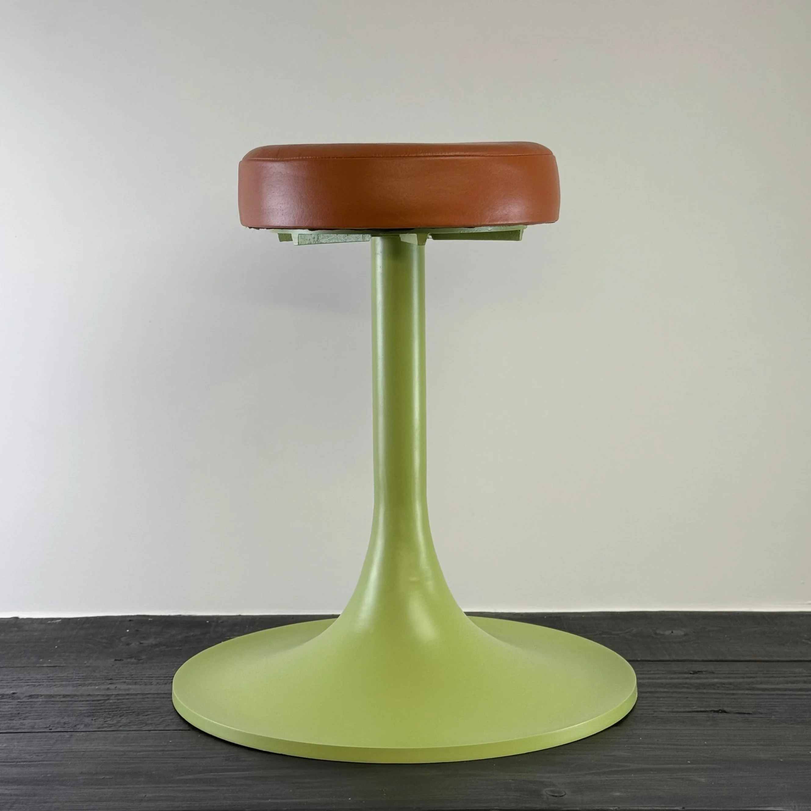 The Schoolhouse Wasabi Green & Tan Leather Seat Stool - Image 2
