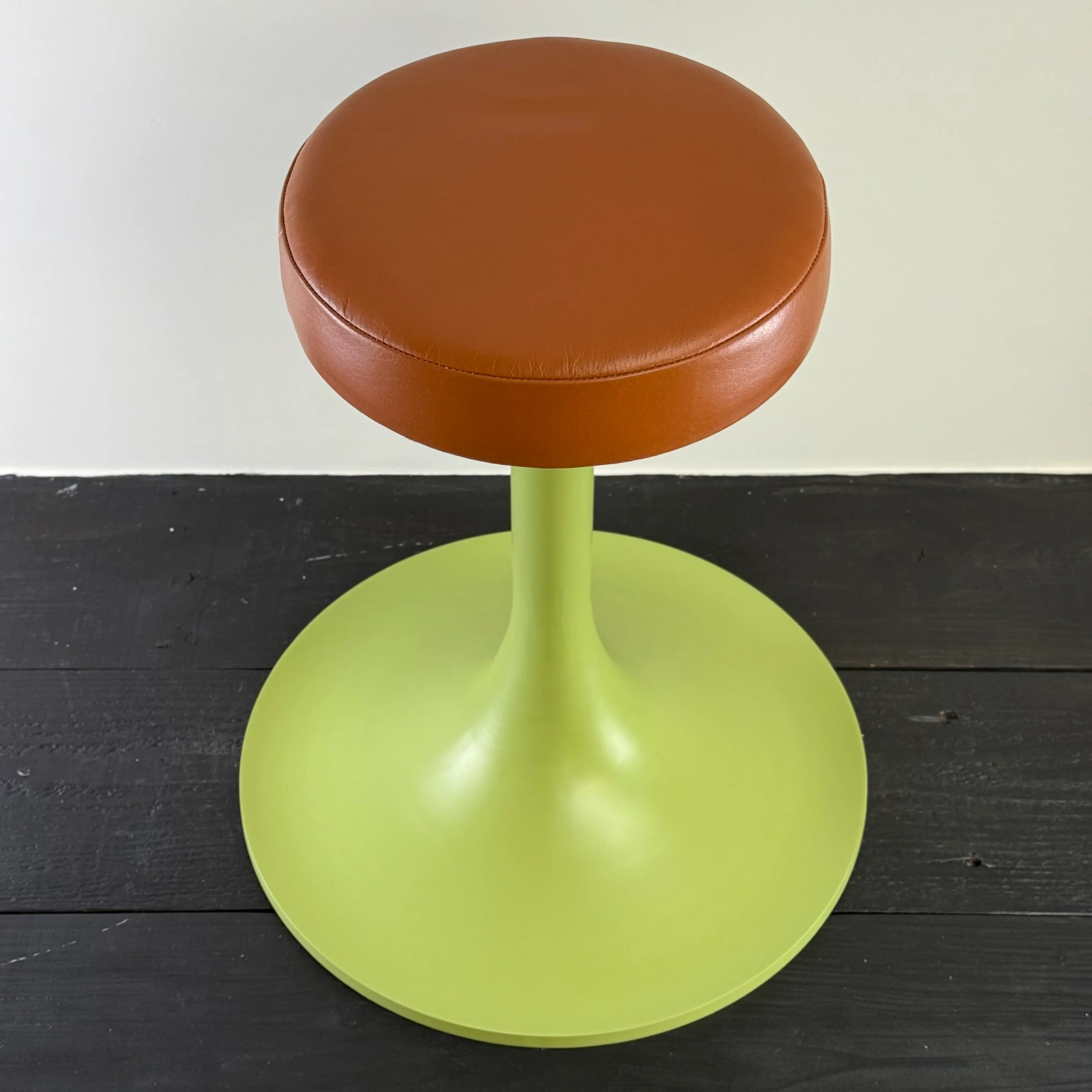 The Schoolhouse Wasabi Green & Tan Leather Seat Stool - Image 4