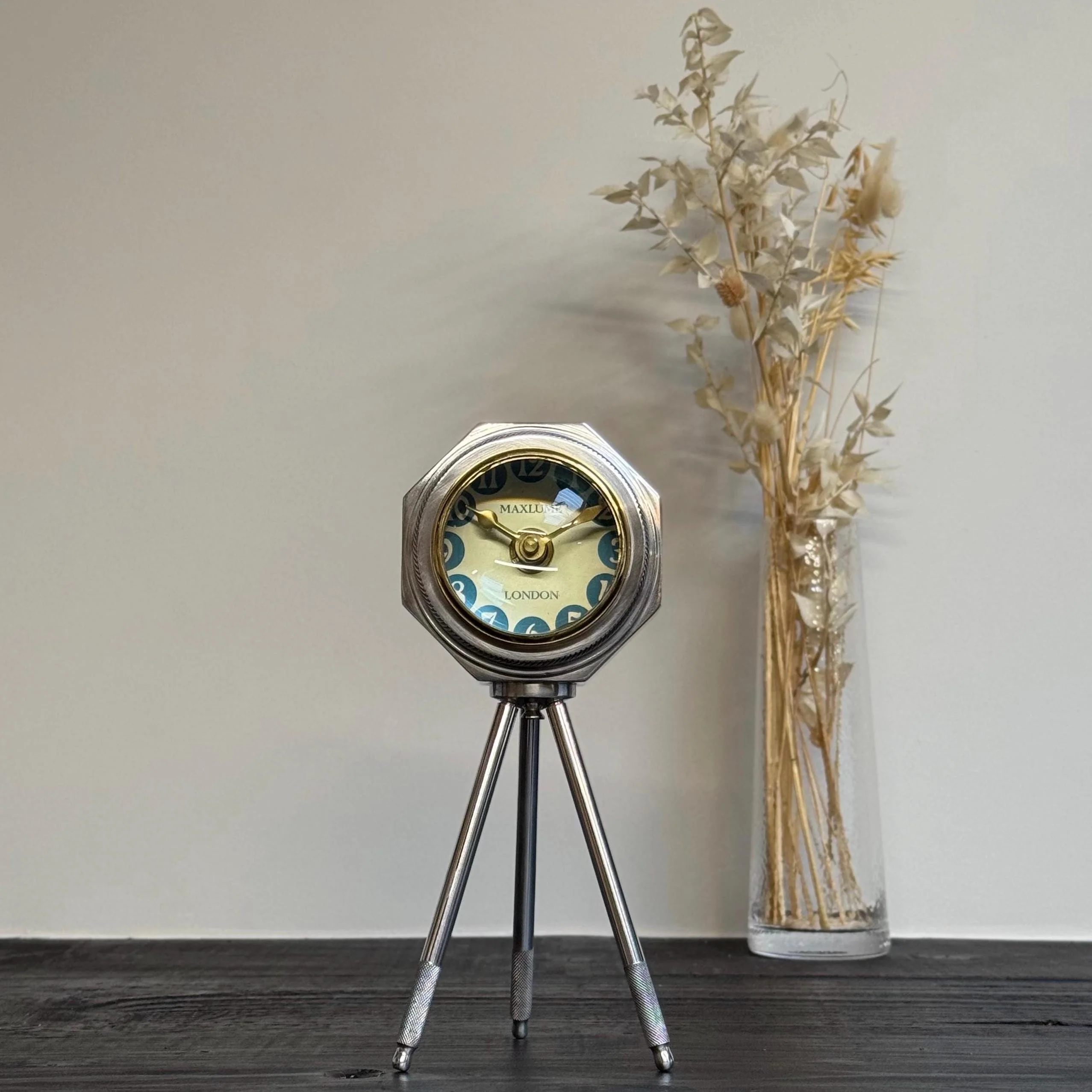 London Table Tripod Clock Polished Nickel Solid Brass Ship Nautical