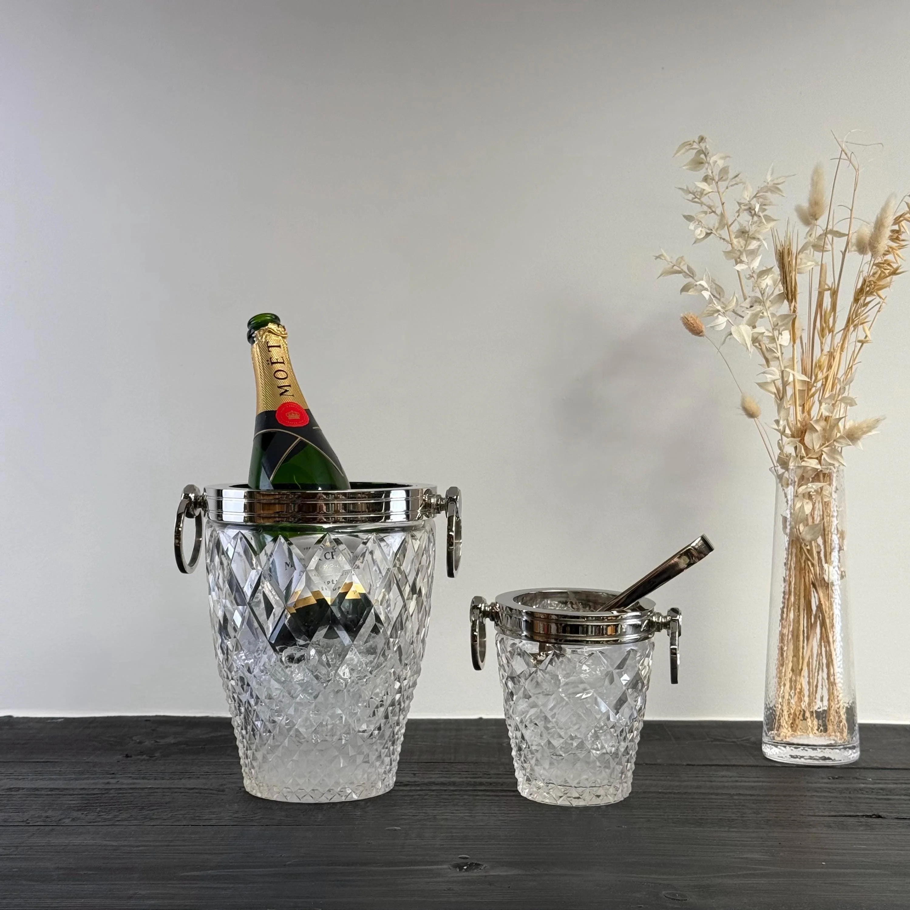 Luxury 3 Piece Solid Glass Hand Cut Engraved Wine & Champagne Ice Cooler - Image 2