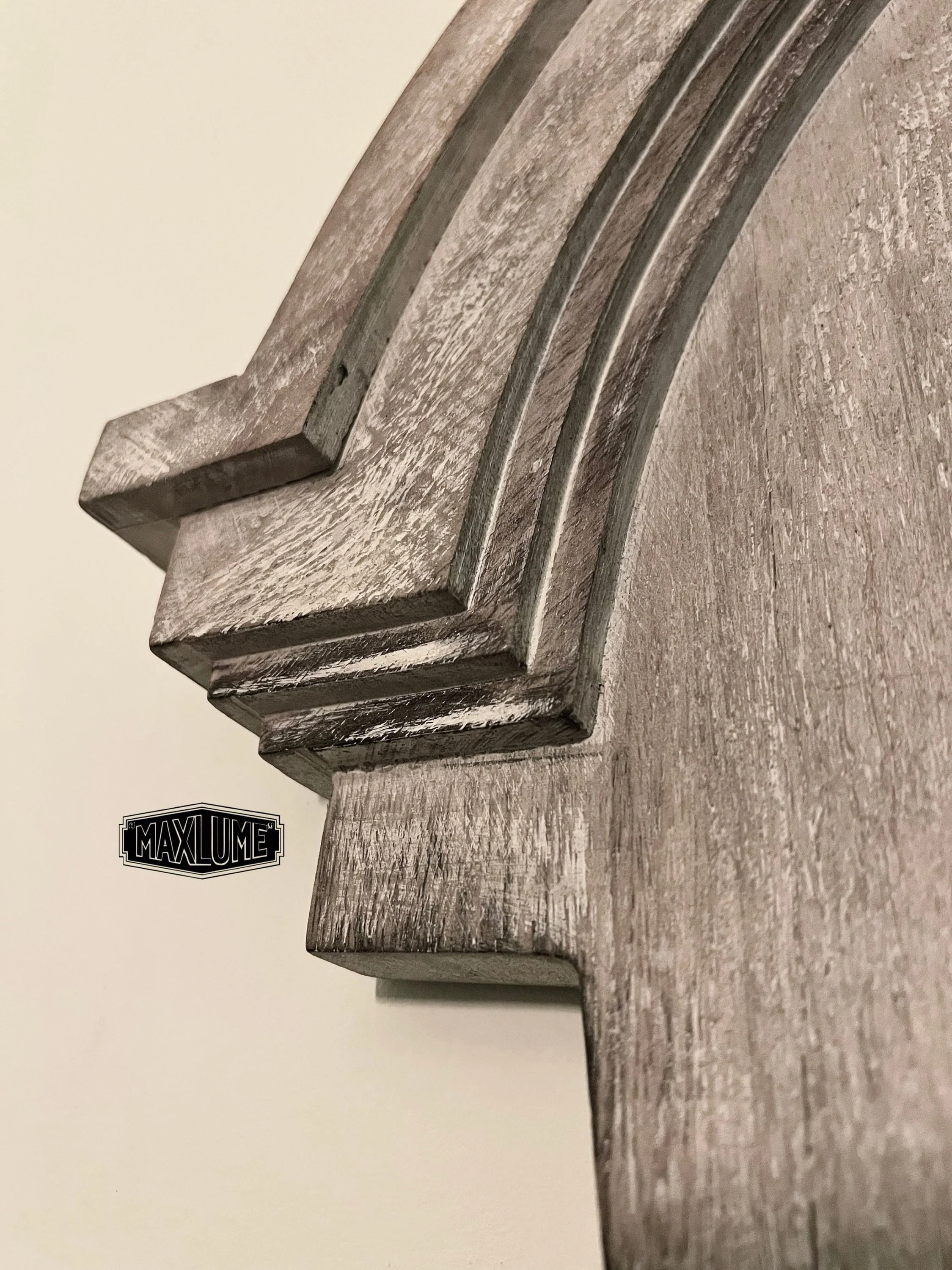 Mansard Architectural Oval Wall Mirror - Distressed Grey Wood Frame - Image 3