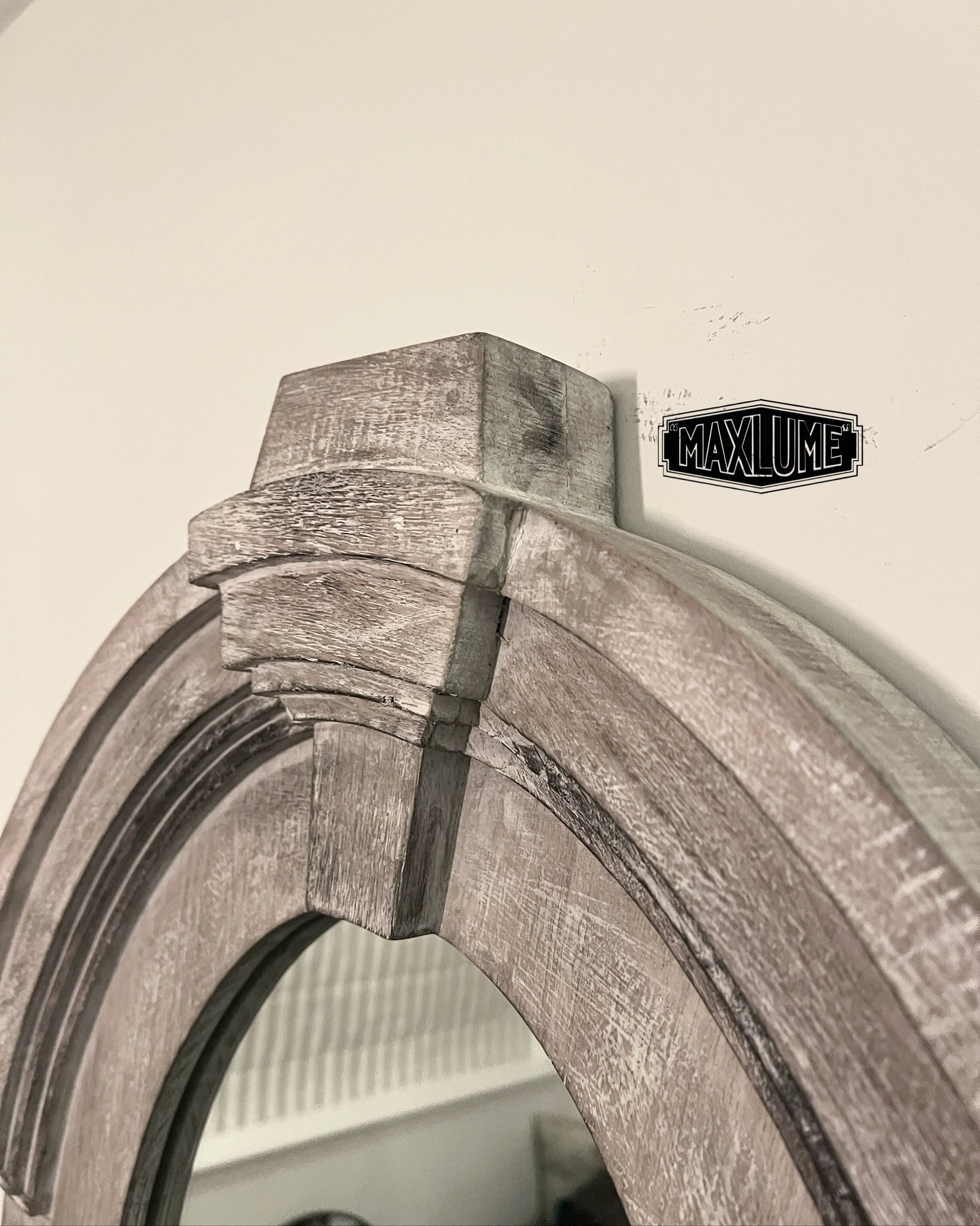 Mansard Architectural Oval Wall Mirror - Distressed Grey Wood Frame - Image 4