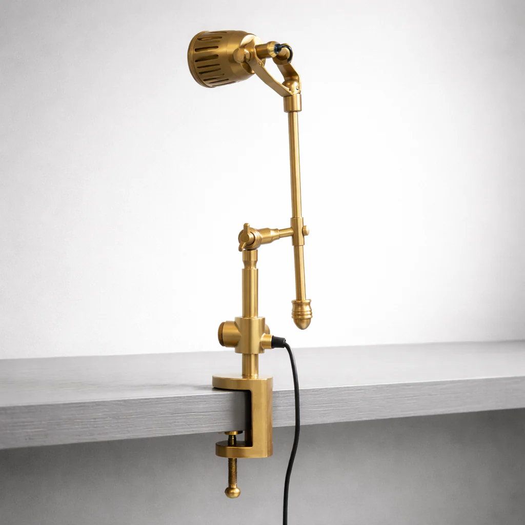 Solid Brass Adjustable Clamp Desk Lamp · Articulated Industrial Spotlight - Image 3
