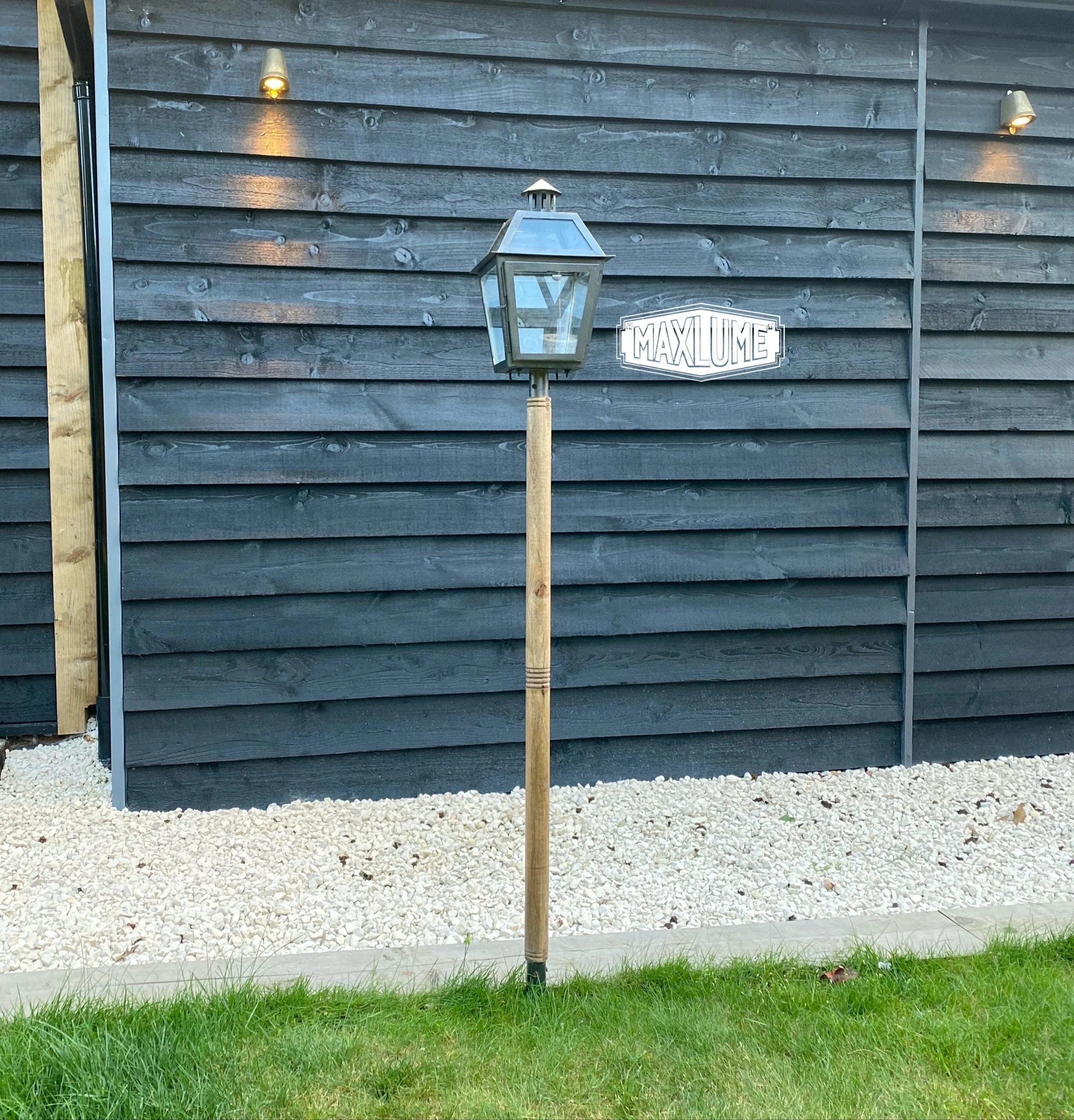 Maxlume ~ Solid Wooden Spike Outdoor Candle Lantern Sconce Industrial Light Nautical Patinated Bronze - Image 5