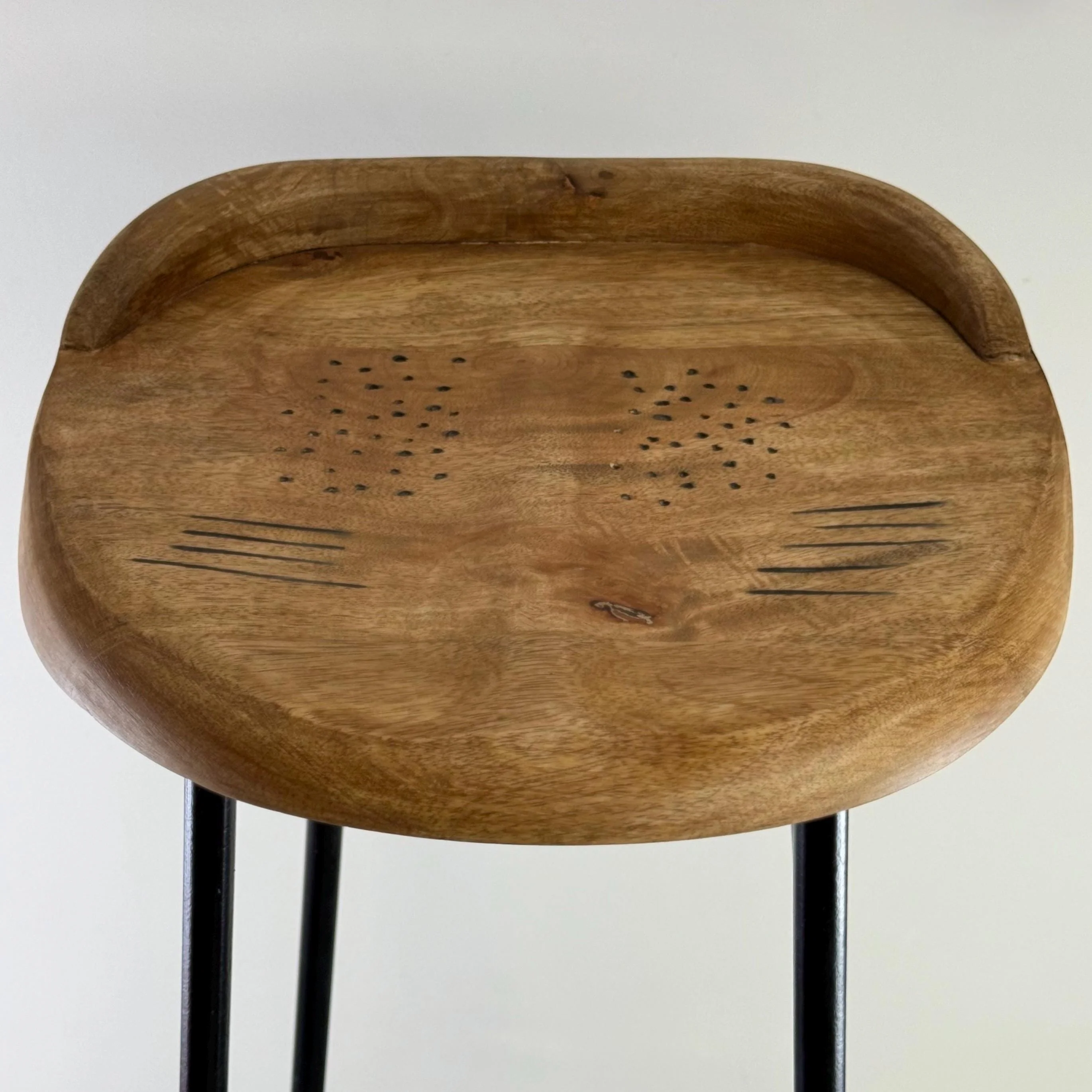 Solid Mango Wooden Top Bar Stool Hand Crafted - Kitchen Black Iron - Image 4