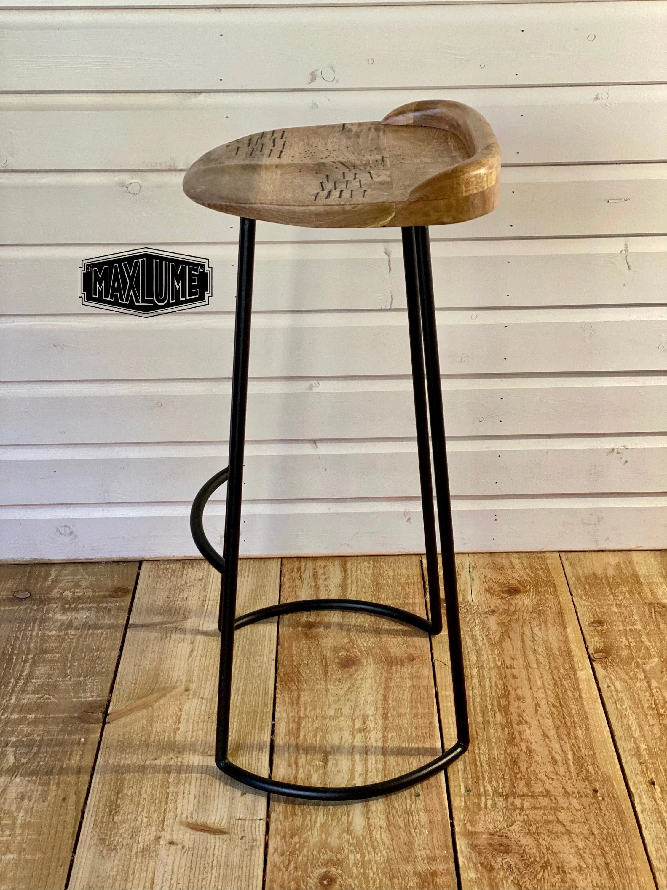 Solid Mango Wooden Top Bar Stool Hand Crafted - Kitchen Black Iron - Image 7