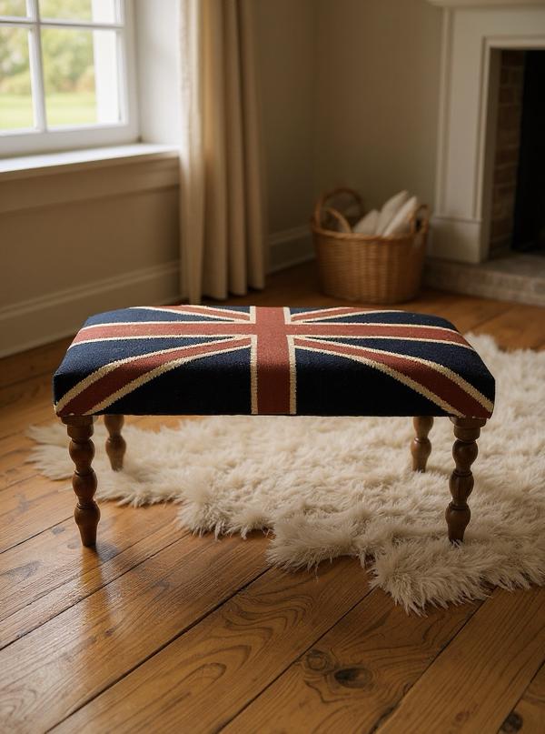 Union Jack Flag Bench Ottoman | Great Britain | Pouf Solid Base - Image 2