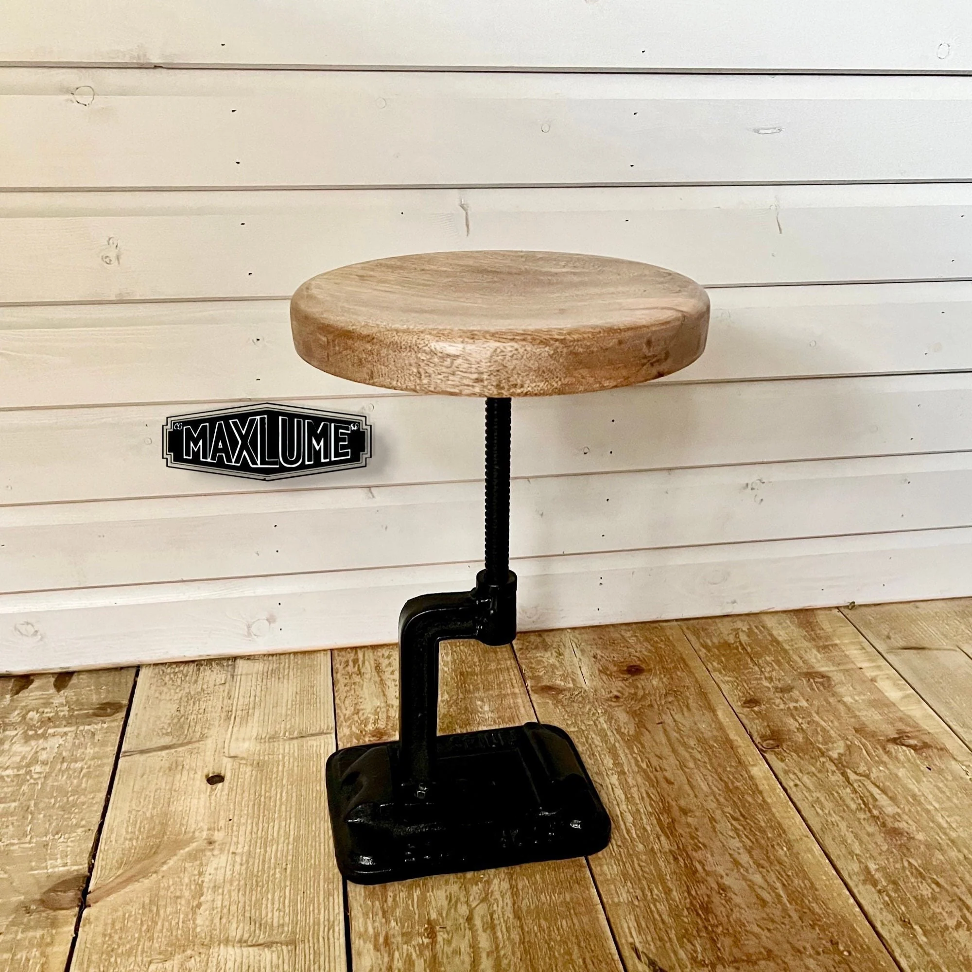 Vice Clamp Industrial Solid Bar Stool Wood or Leather Top - Image 12