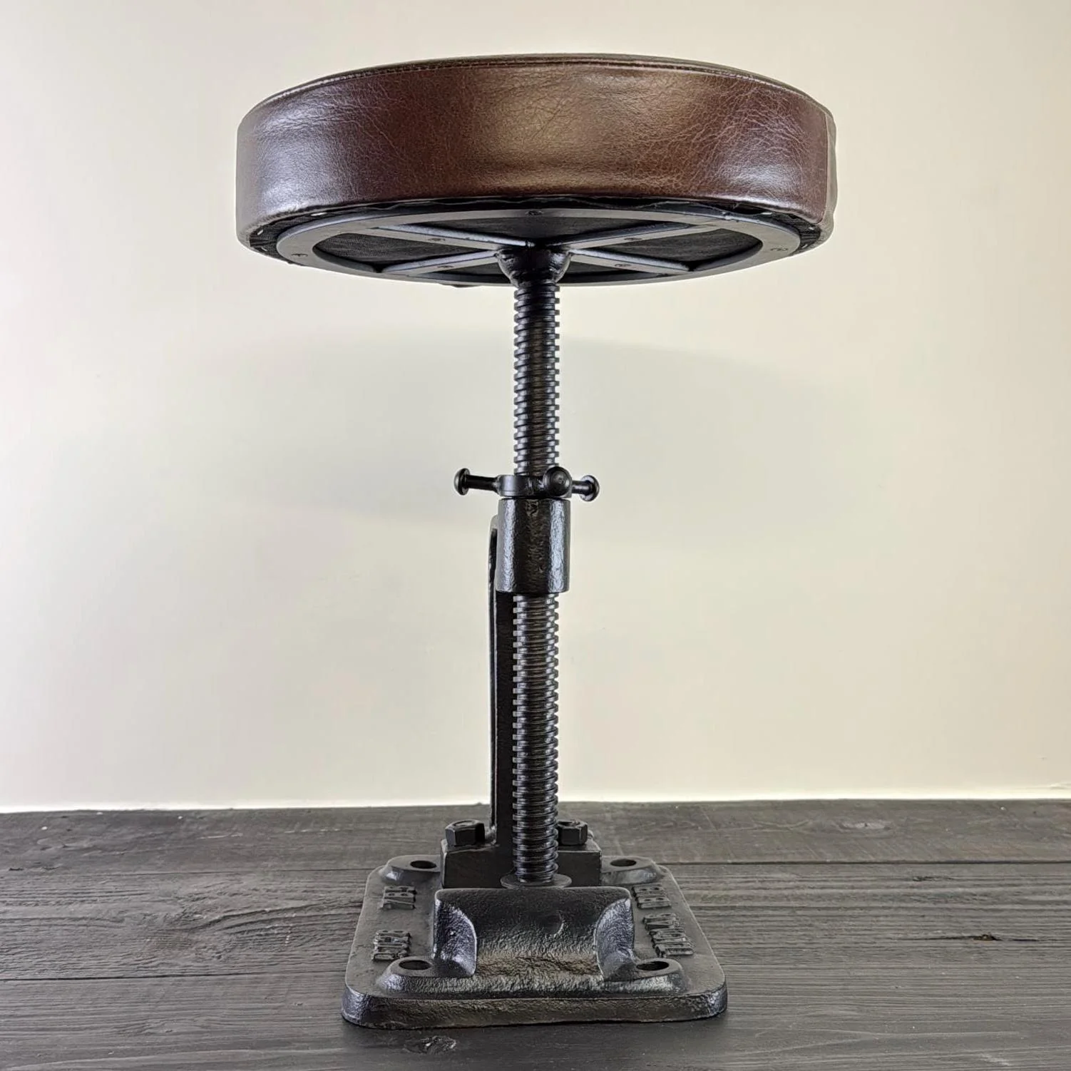 Vice Clamp Industrial Solid Bar Stool Wood or Leather Top - Image 5