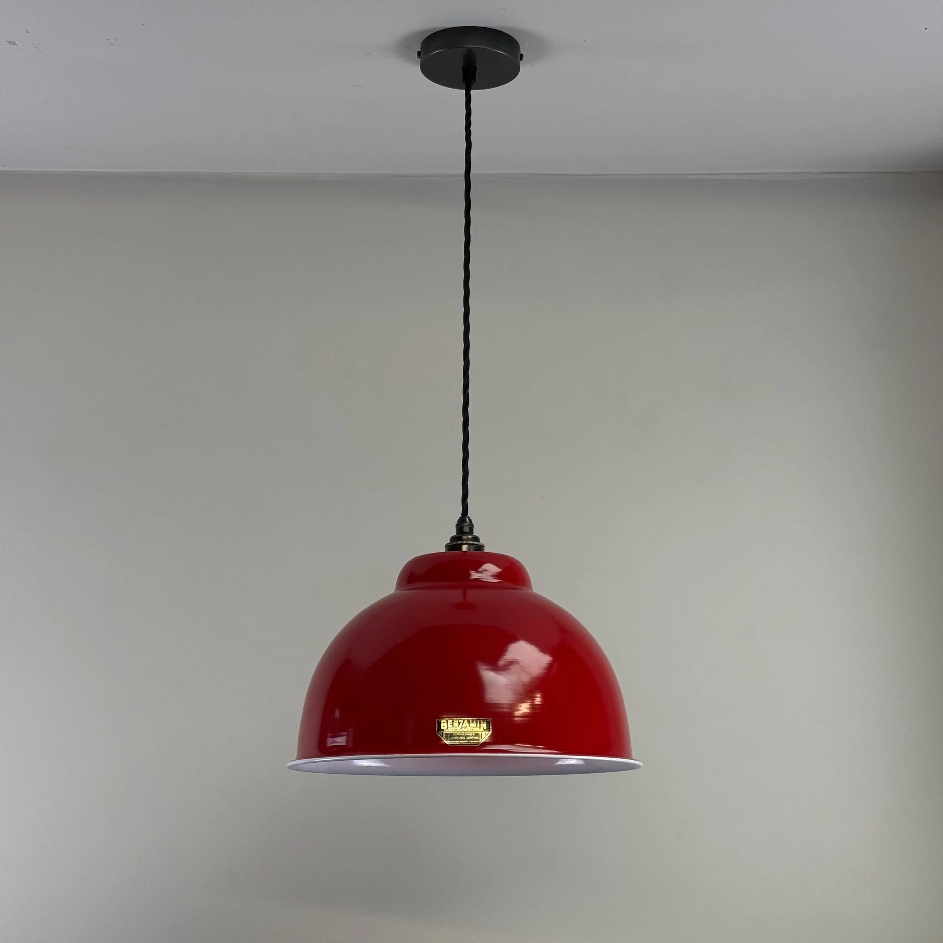 Morley XL ~ British Red RLM Deep Dome Reflector Lampshade Pendant Set Light ~ 13 Inch - Image 5