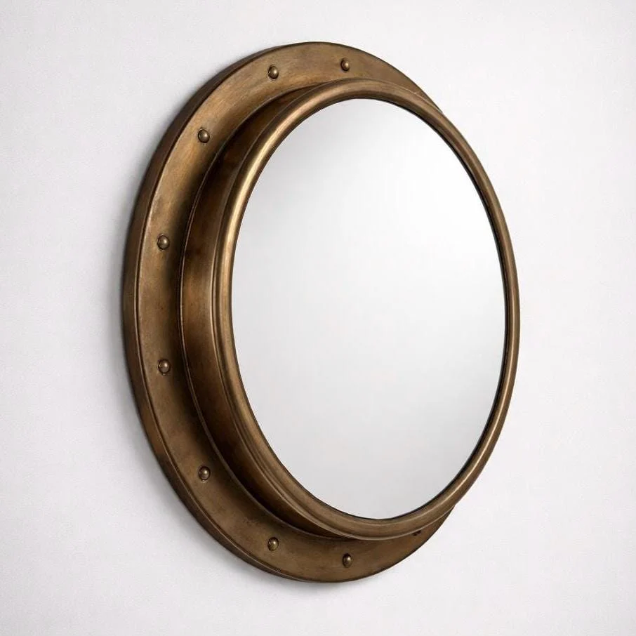 Industrial Brass Round Porthole Wall Mirror Nautical Style ~ 61cm - Image 5