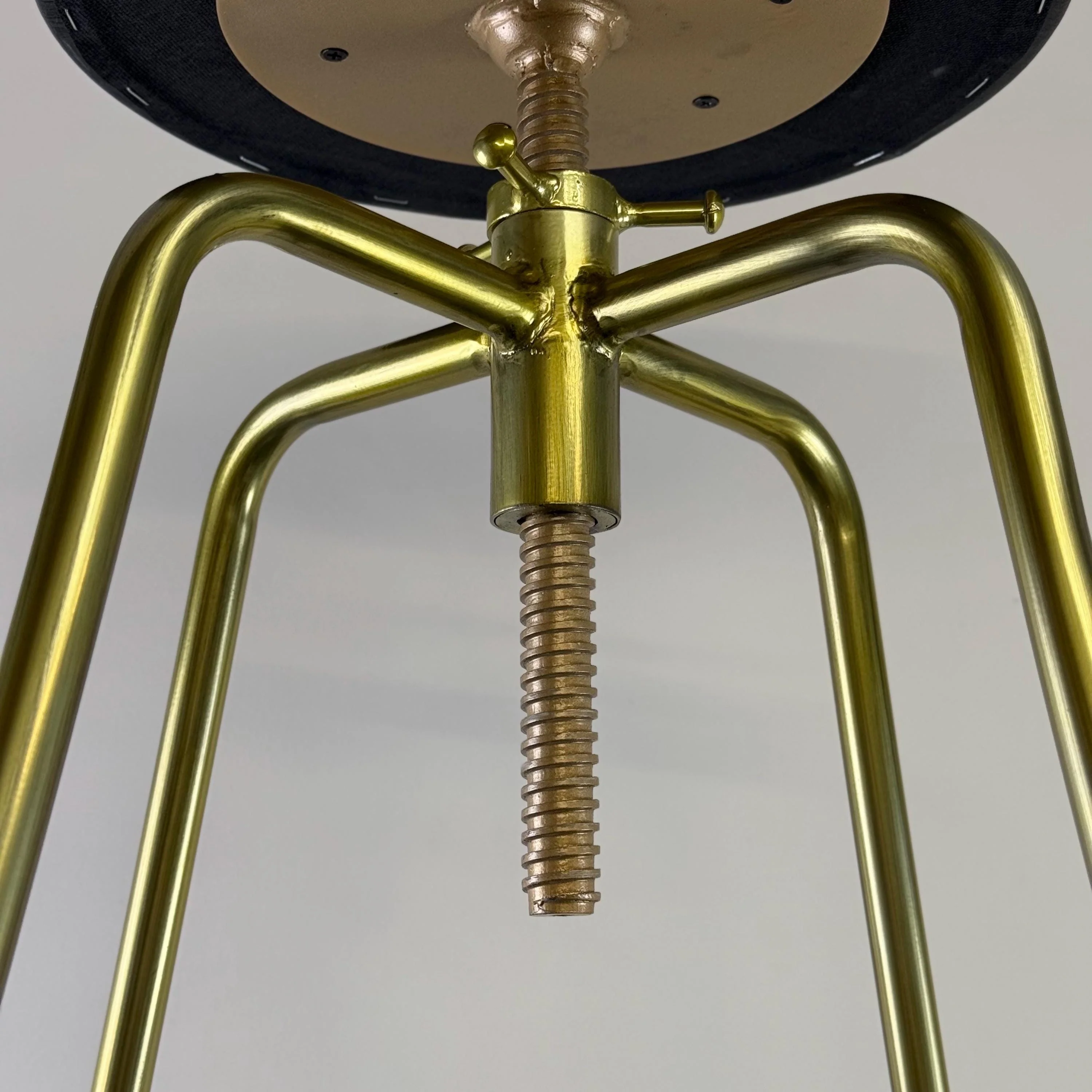 Brass Bar Adjustable Stool Black Leather Top Seat | Vintage Industrial Style - Image 5